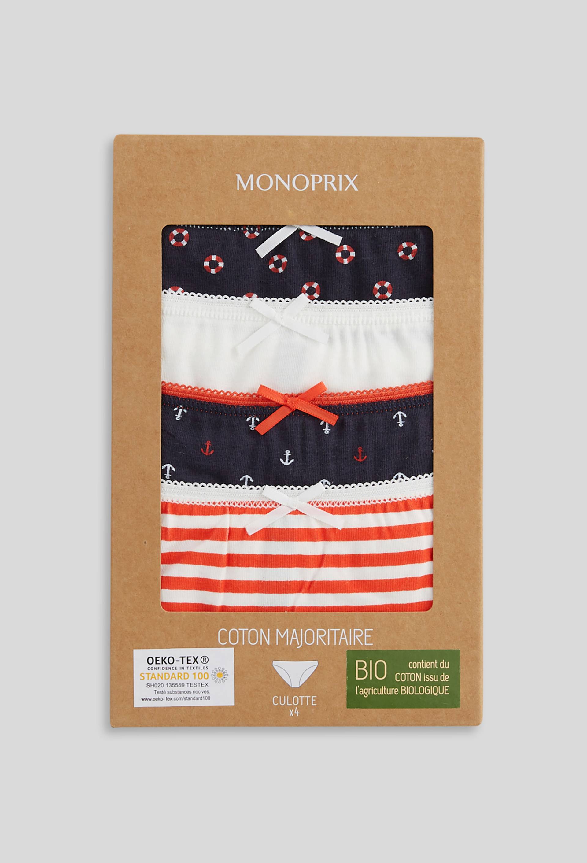 Lot de 4 culottes GARANCE en coton BIO, Oeko-Tex, Bleu foncé, large image number 0.0