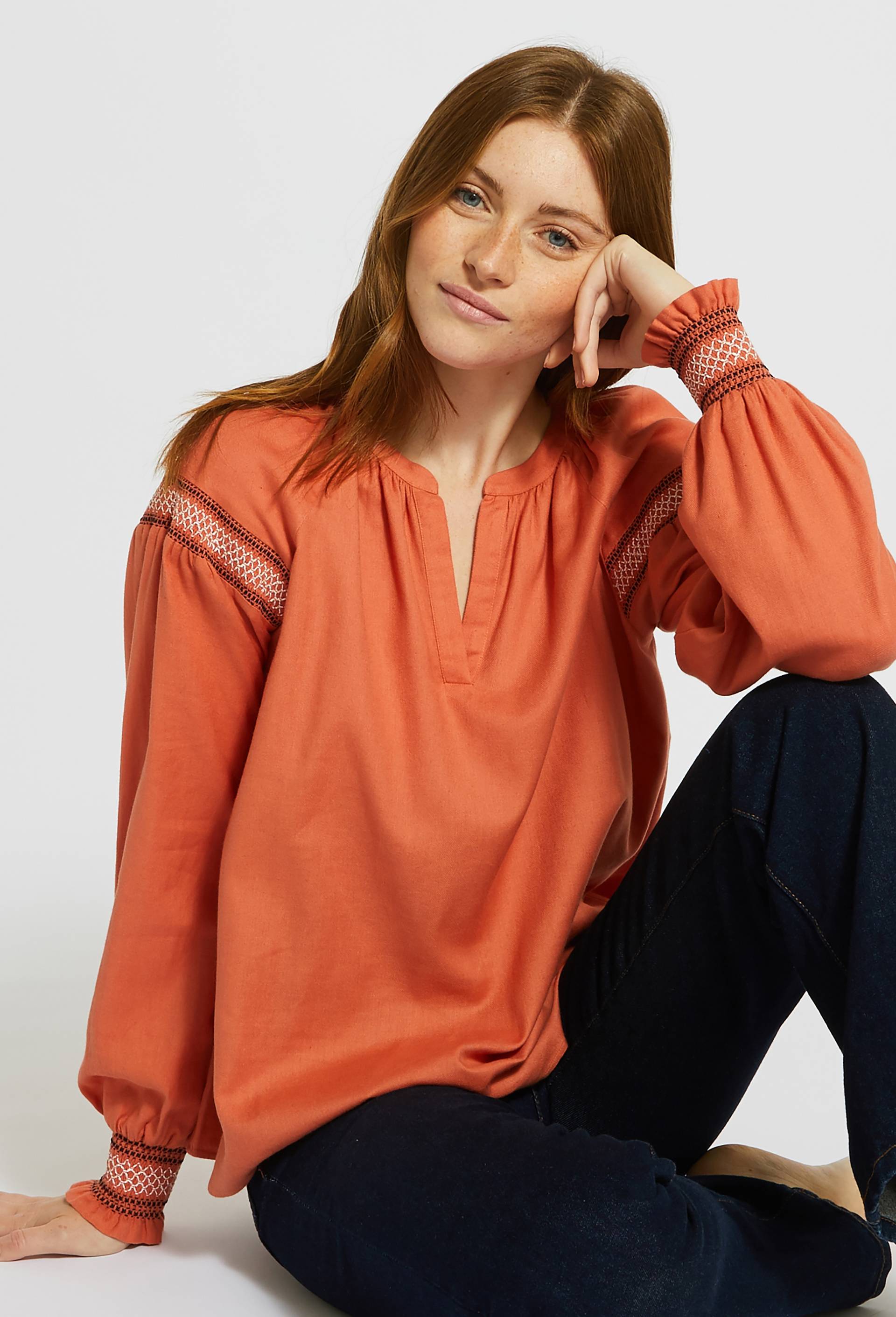 Top détails smock, Orange foncé, large image number 0.0