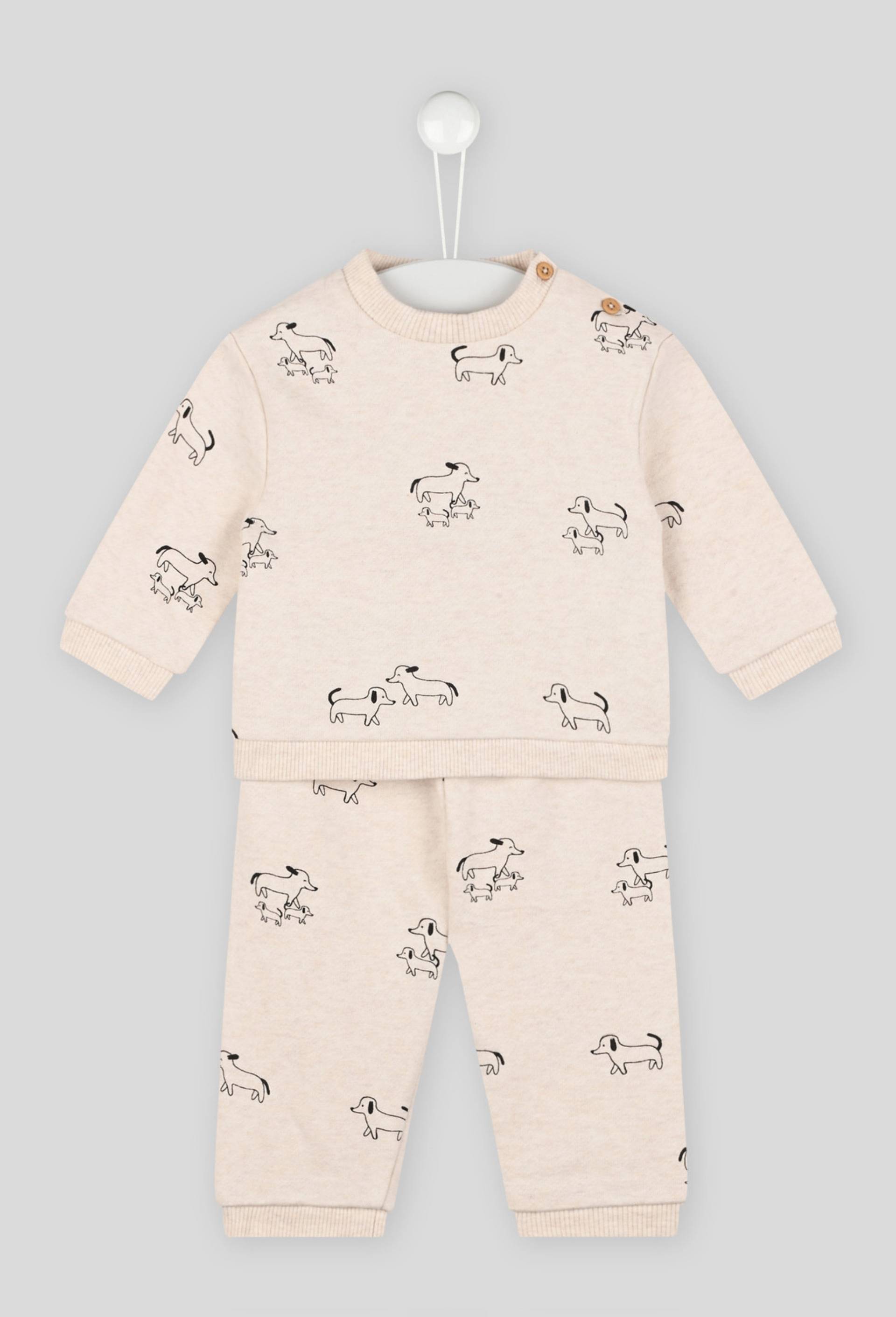 Ensemble molleton imprimé, en coton BIO, Oeko-Tex, Beige clair, large image number 0