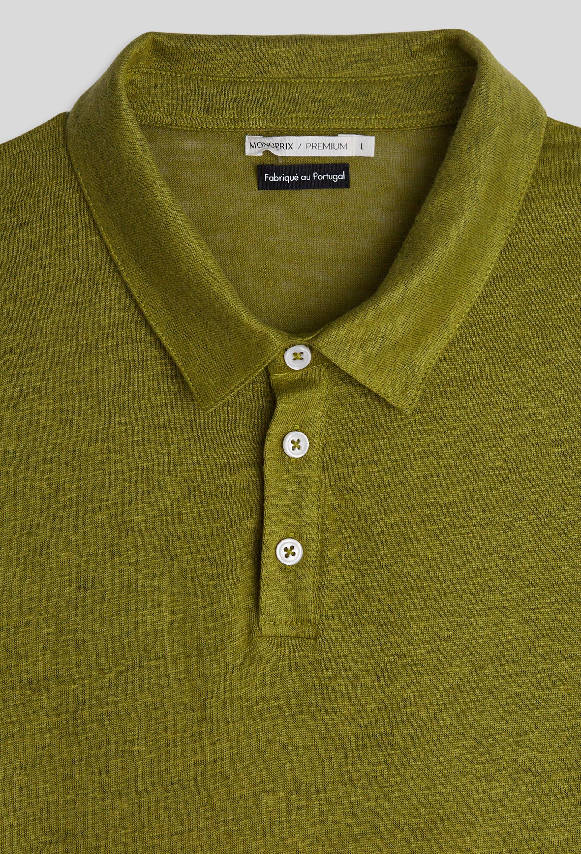 Polo manches courtes en lin, Vert, large image number 2.0