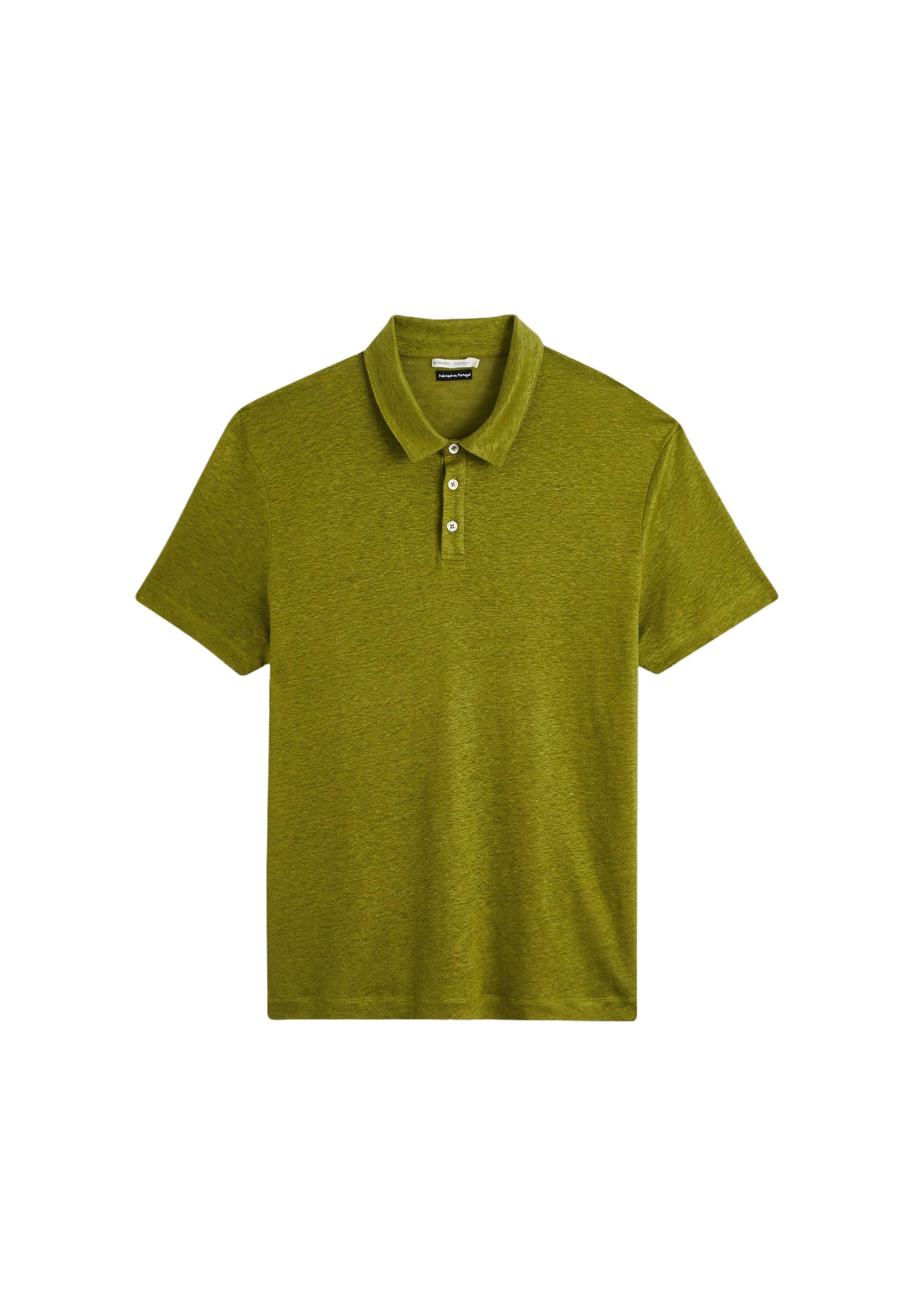 Polo manches courtes en lin, Vert, large image number 5.0
