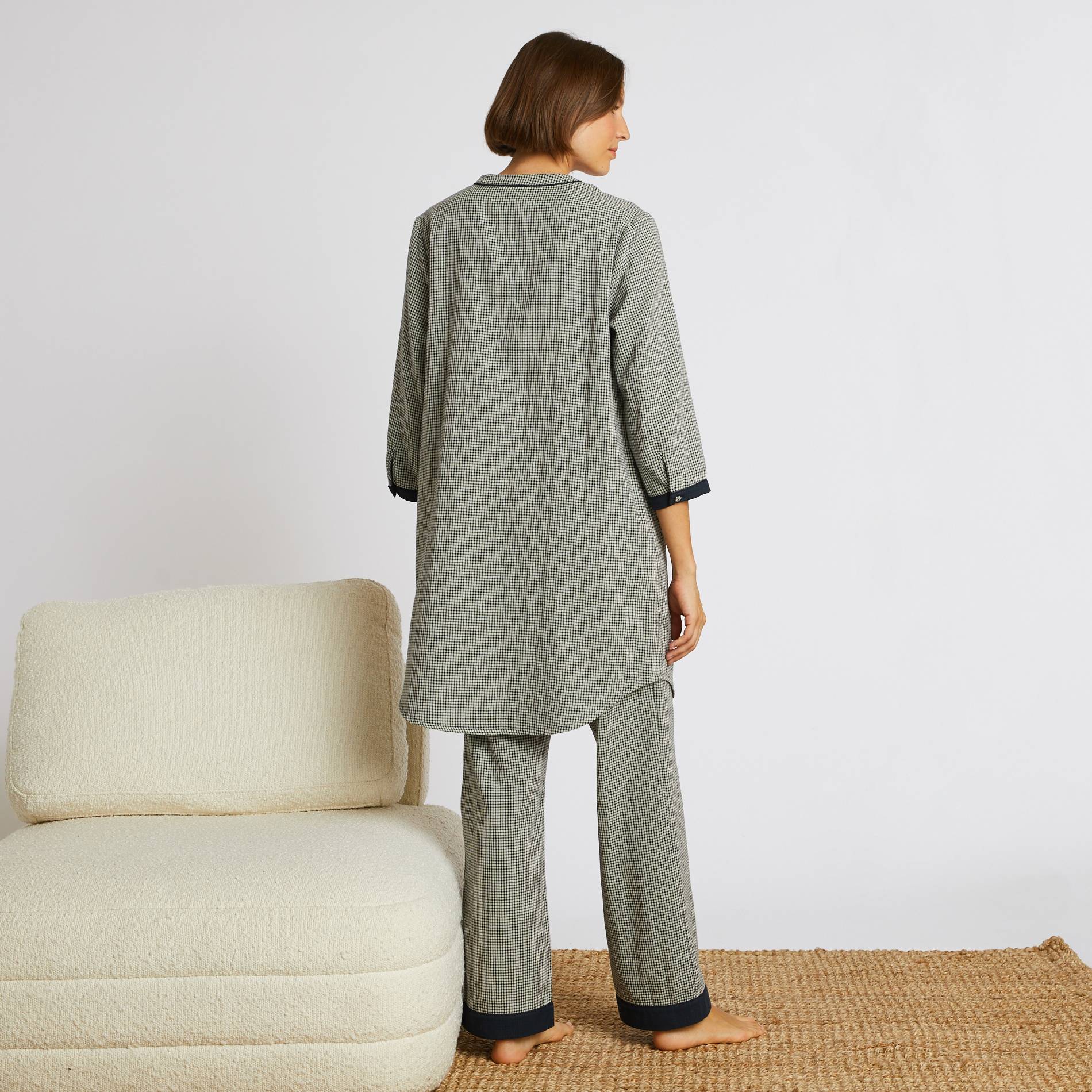Chemise de nuit à carreaux vichy en coton double face, Oeko-Tex, Bleu foncé, large image number 3