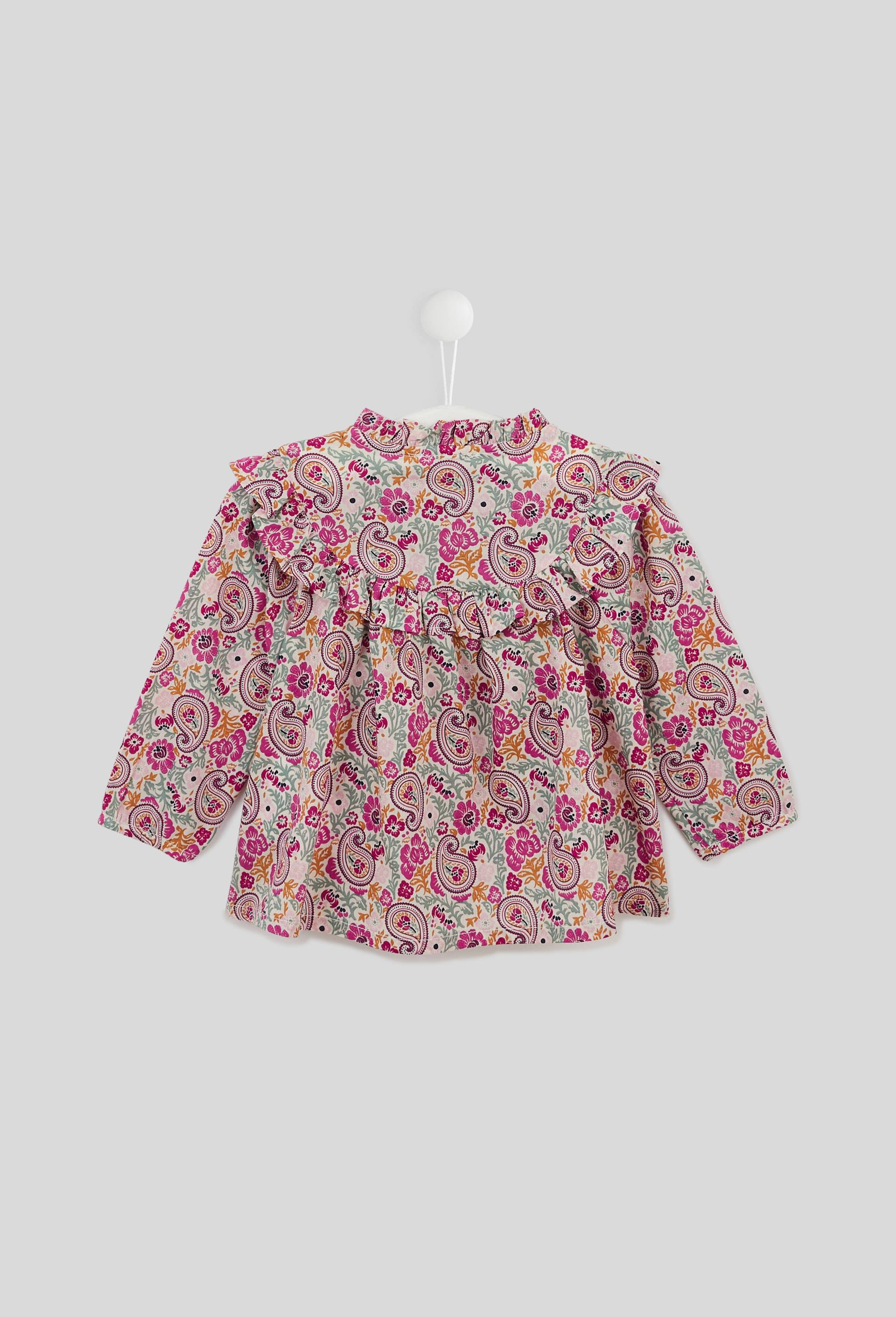 Blouse imprimée à volants en coton BIO, Oeko-Tex, Violet, large image number 1.0