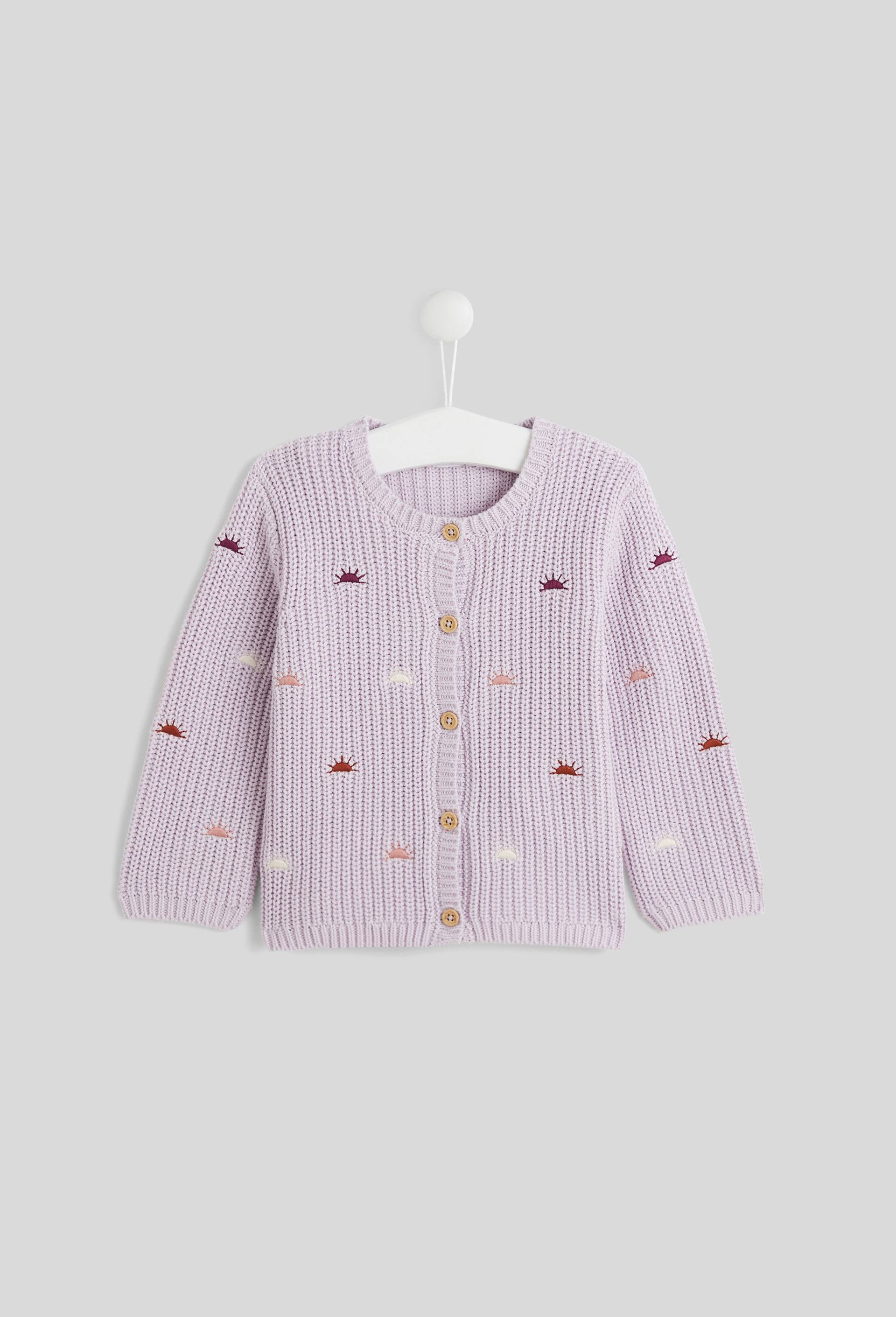Cardigan brodé soleil, Oeko-Tex, Violet clair, large image number 0