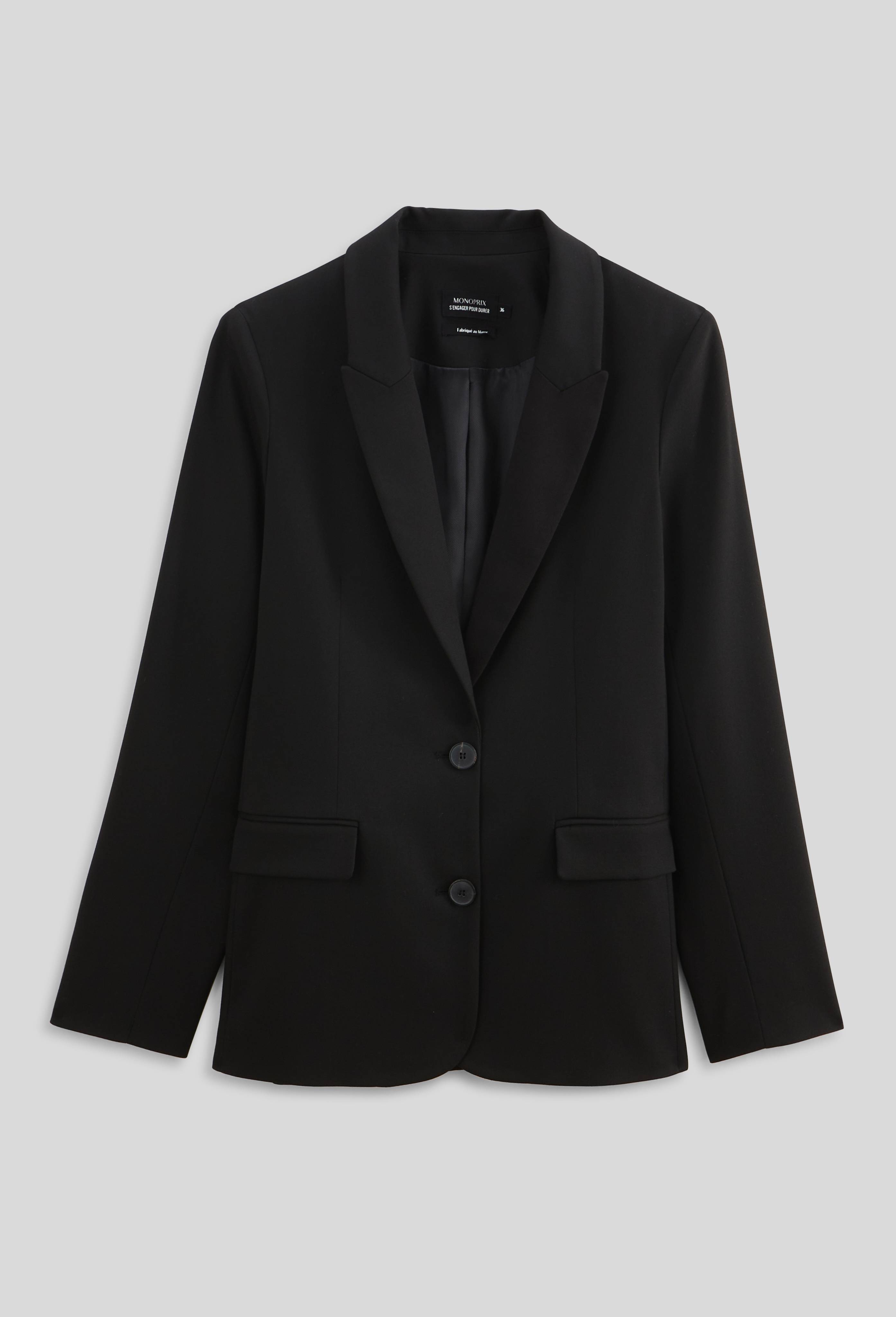 Blazer uni droit à boutons, certifié Oeko-Tex, Noir, large image number 4