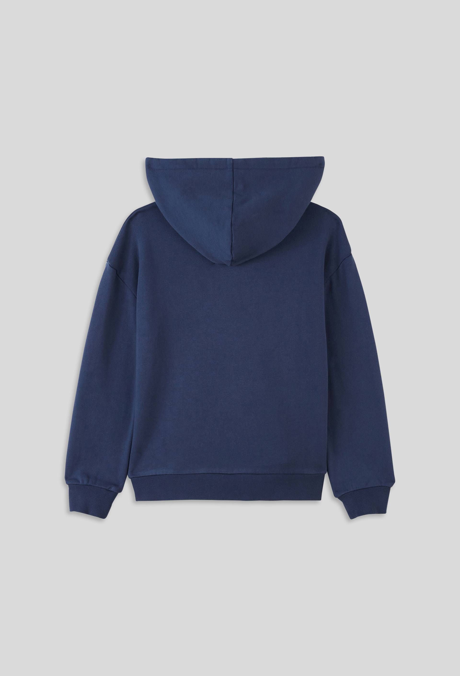 Sweat à capuche uni effet surteint, BIO, Bleu foncé, large image number 1.0