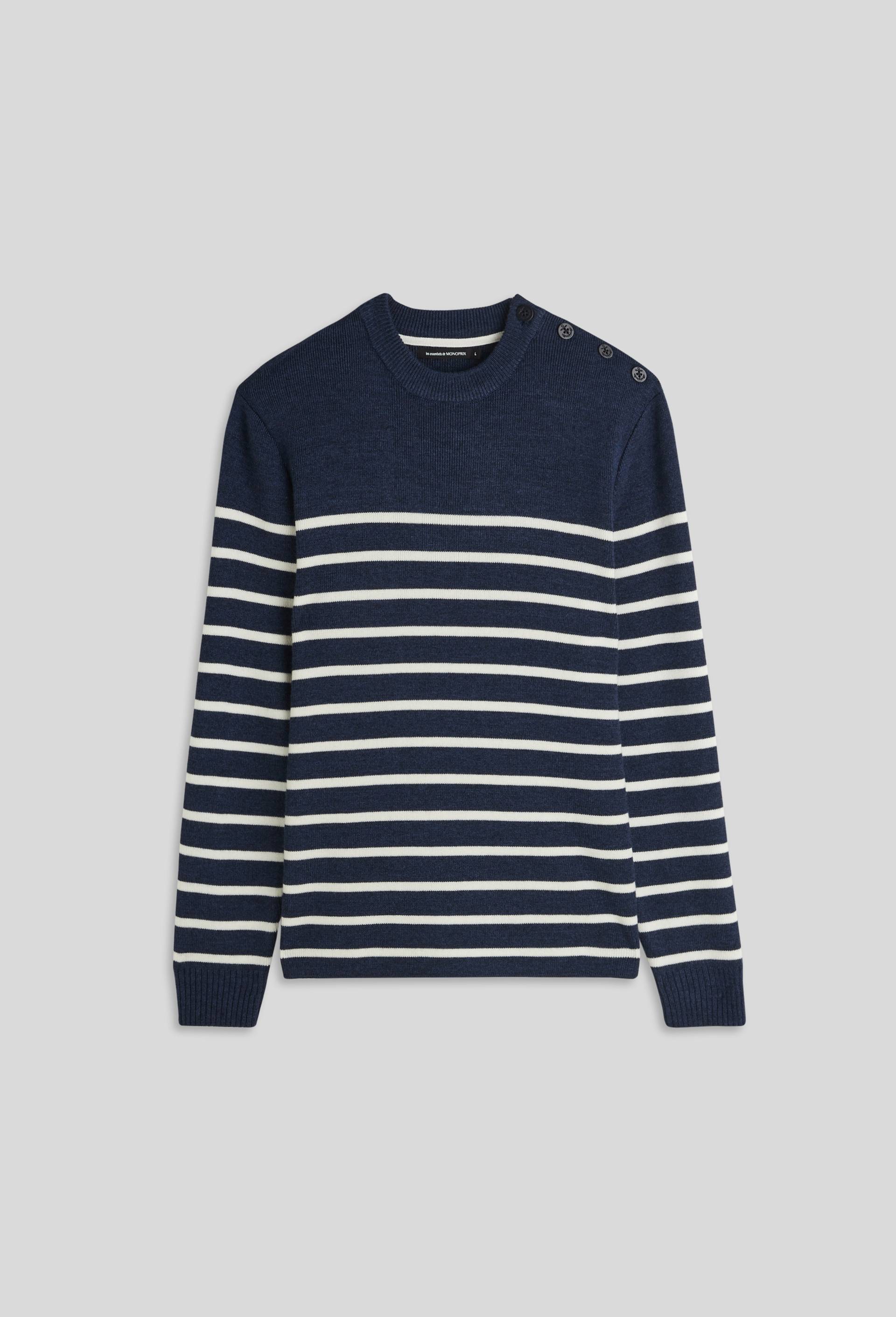 Pull marinière contenant de la laine, Oeko-tex, Bleu foncé, large image number 2