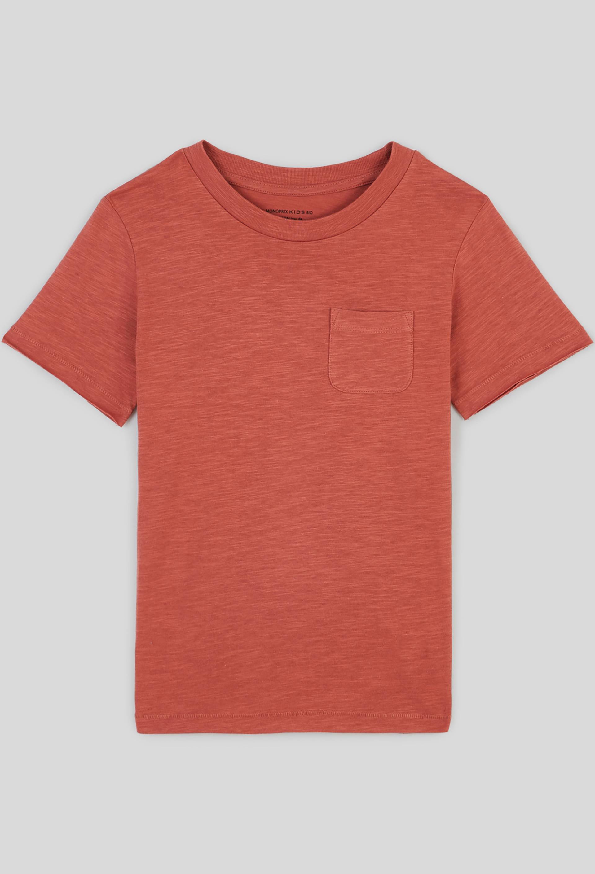 T-shirt manches courtes uni poche poitrine en coton BIO, Rouge foncé, large image number 0