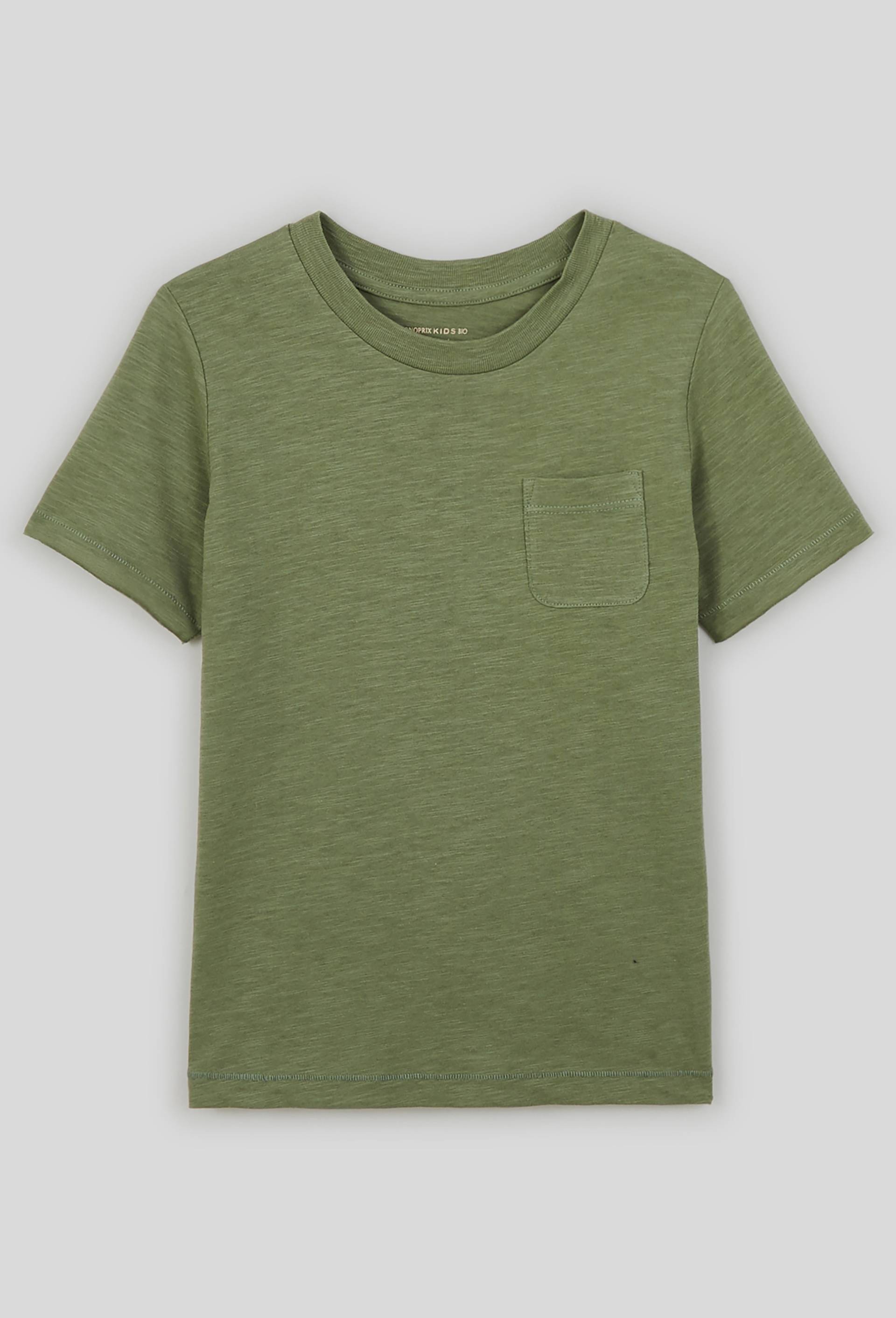 T-shirt manches courtes uni poche poitrine en coton BIO, Vert, large image number 0