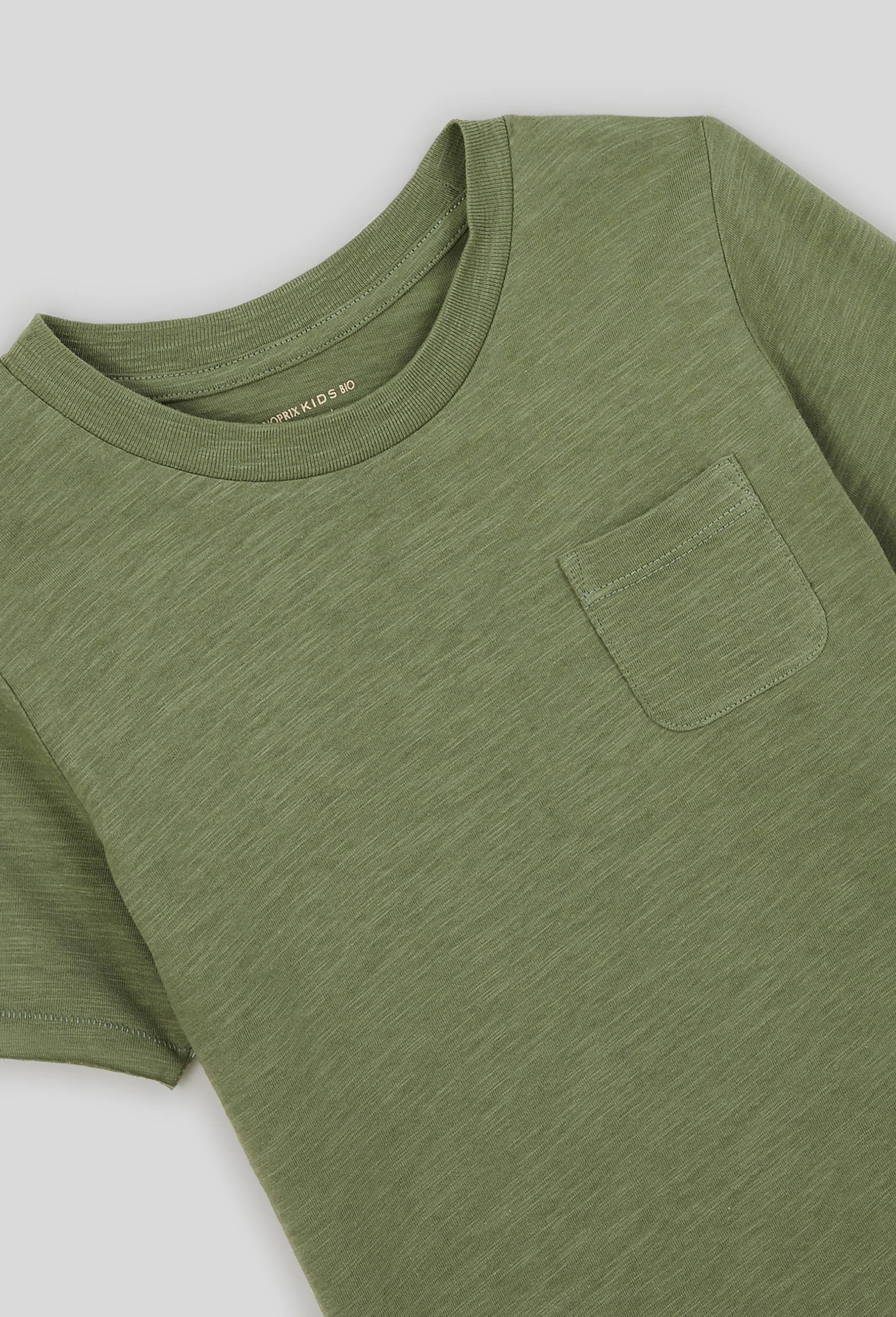 T-shirt manches courtes uni poche poitrine en coton BIO, Vert, large image number 2