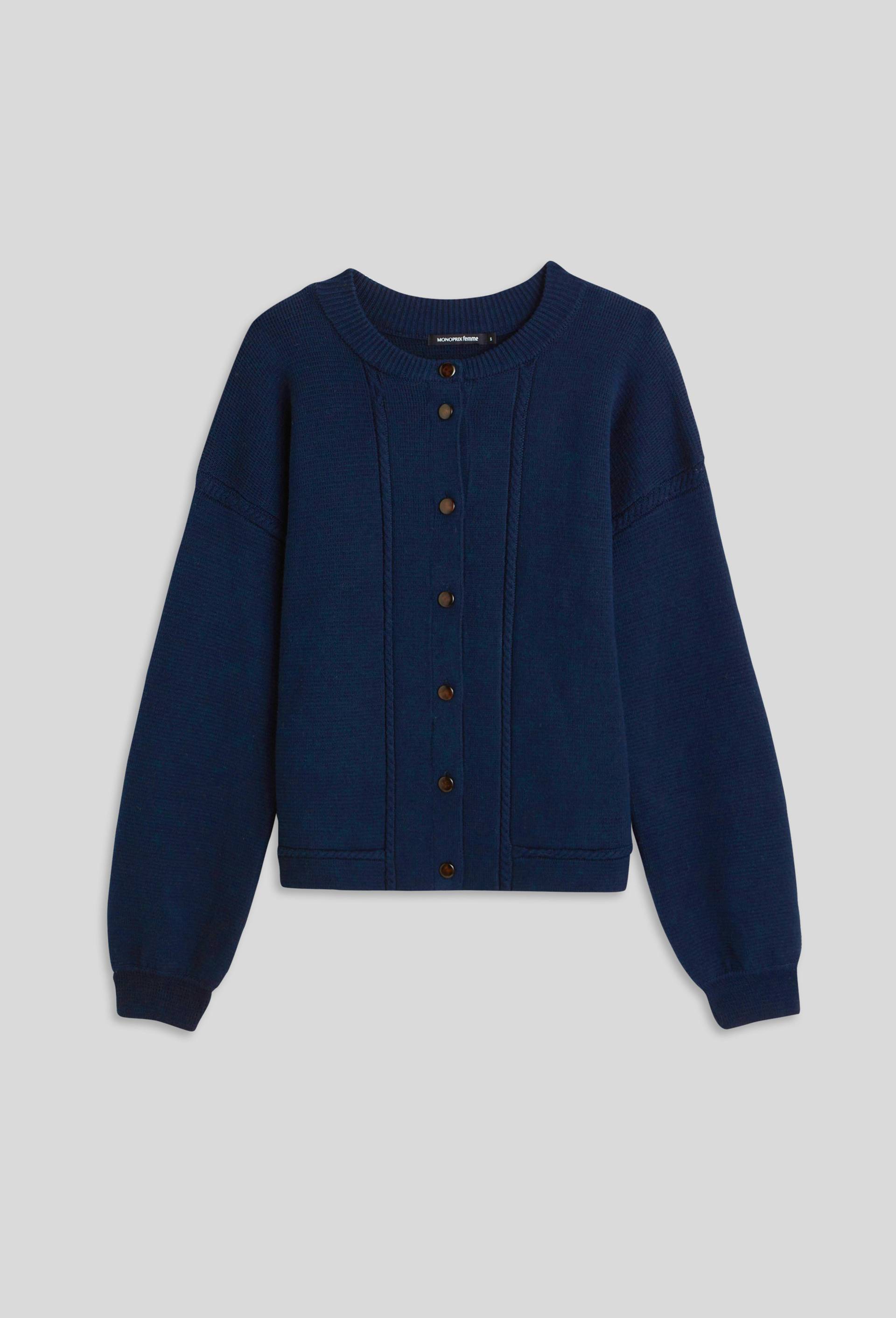 Cardigan boutonné en coton mélangé, Oeko-Tex, Bleu foncé, large image number 2