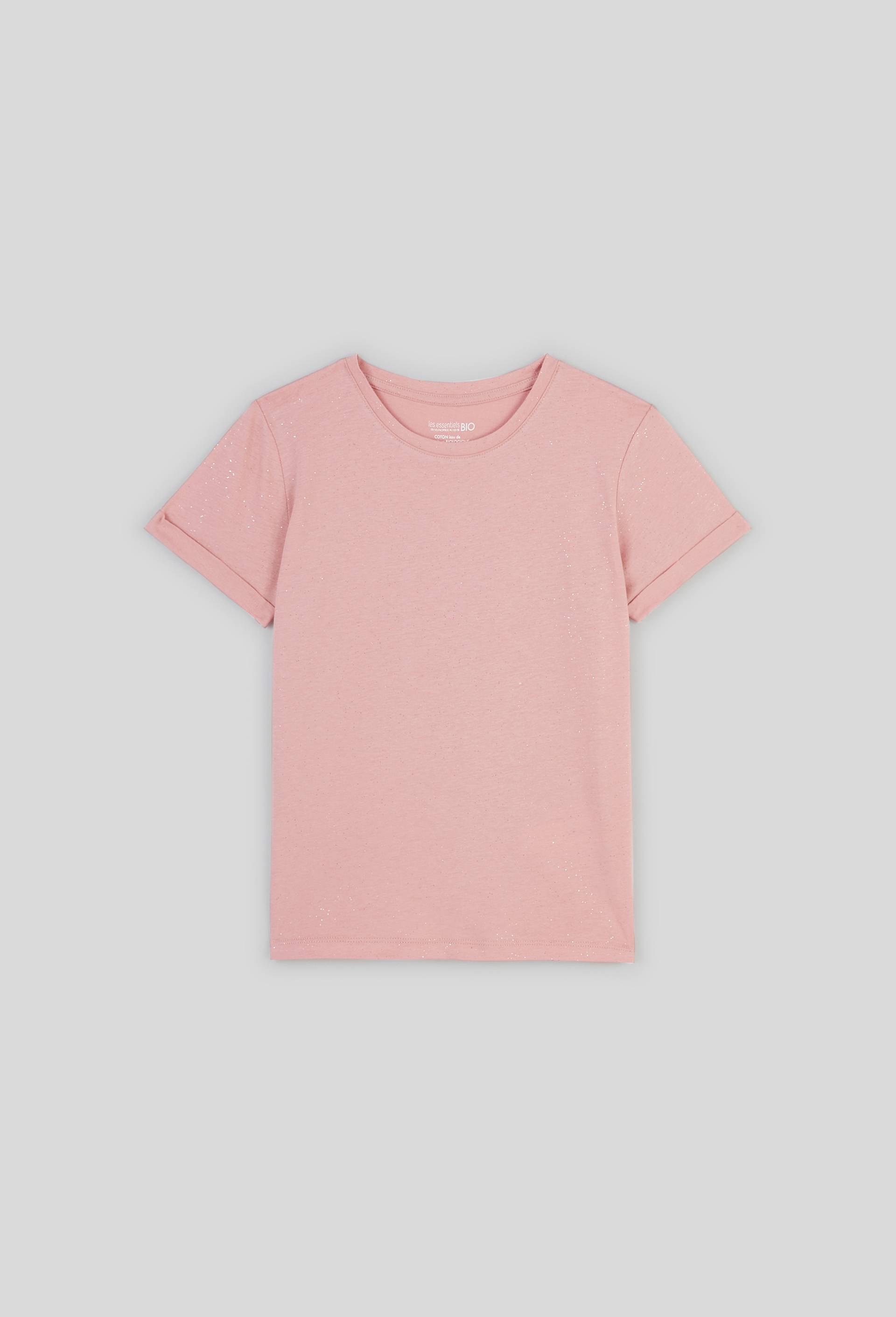 T-shirt manches courtes pailleté,  contient du coton issu de l'agriculture biologique, certifié OEKO-TEX, Rose, large image number 0.0