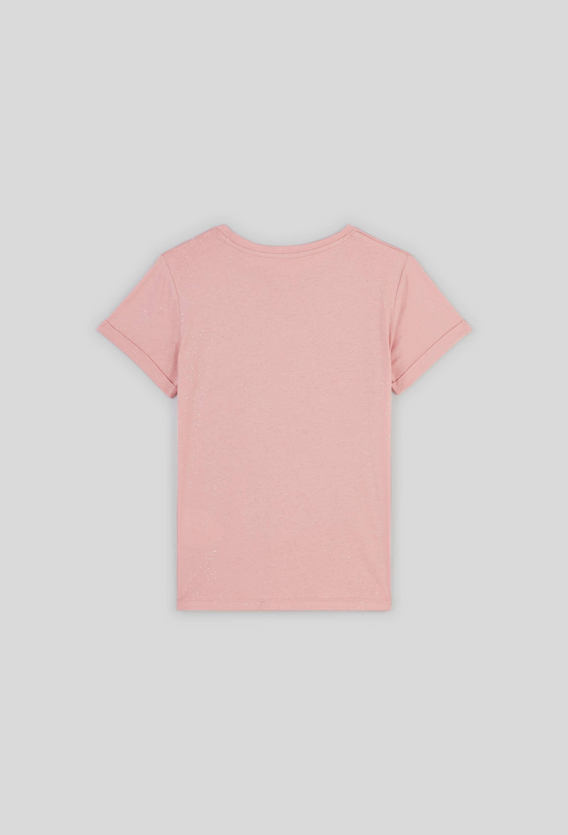 T-shirt manches courtes pailleté,  contient du coton issu de l'agriculture biologique, certifié OEKO-TEX, Rose, large image number 1