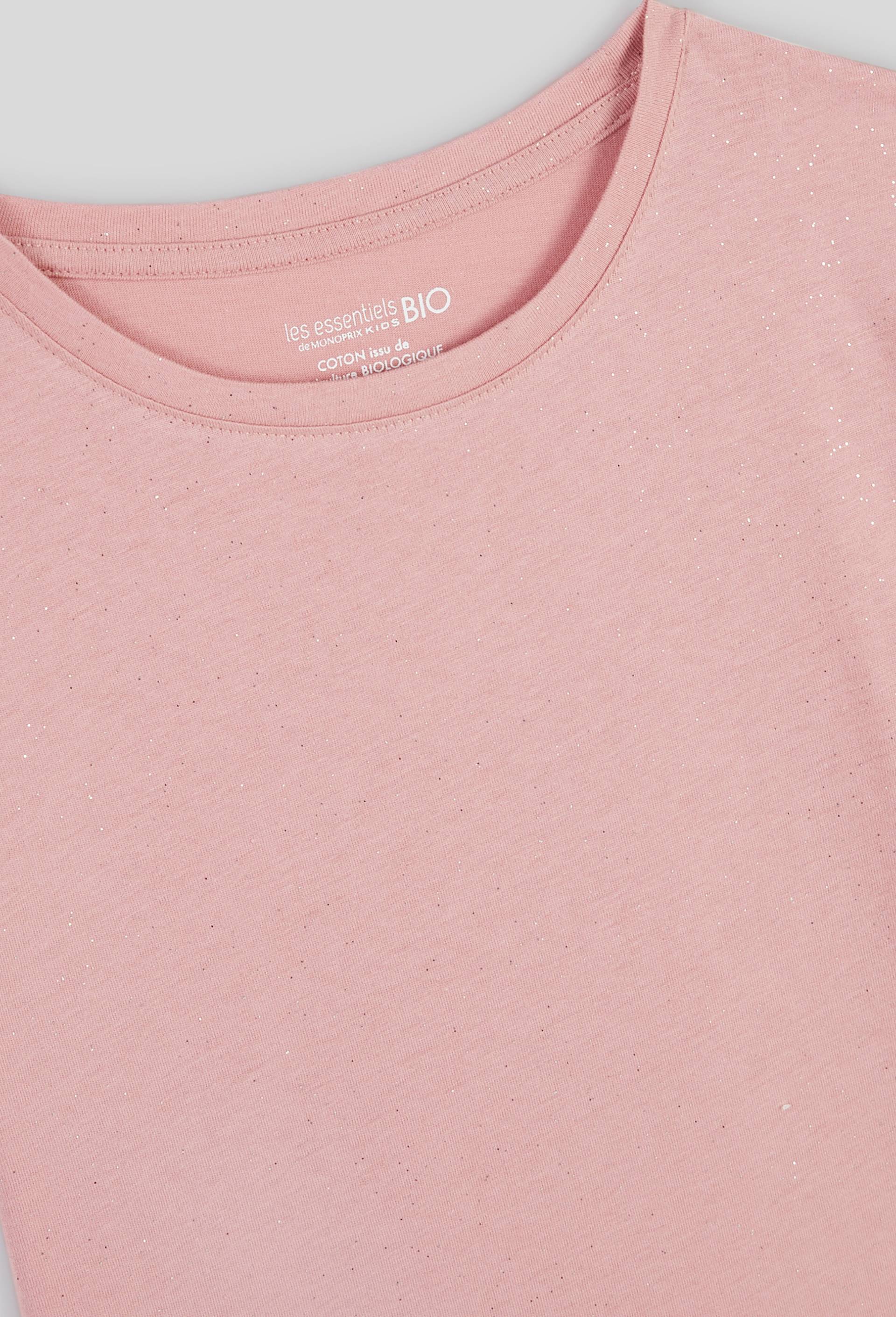 T-shirt manches courtes pailleté,  contient du coton issu de l'agriculture biologique, certifié OEKO-TEX, Rose, large image number 2