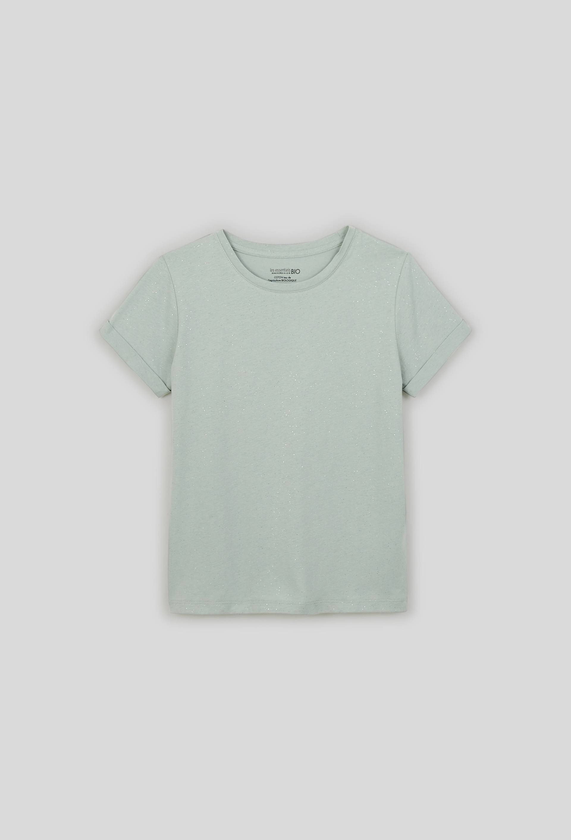 T-shirt manches courtes pailleté,  contient du coton issu de l'agriculture biologique, certifié OEKO-TEX, Vert foncé, large image number 0.0