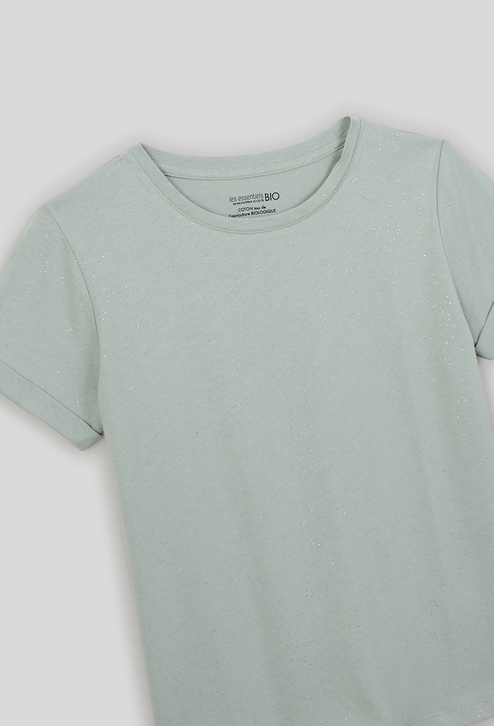 T-shirt manches courtes pailleté,  contient du coton issu de l'agriculture biologique, certifié OEKO-TEX, Vert foncé, large image number 2