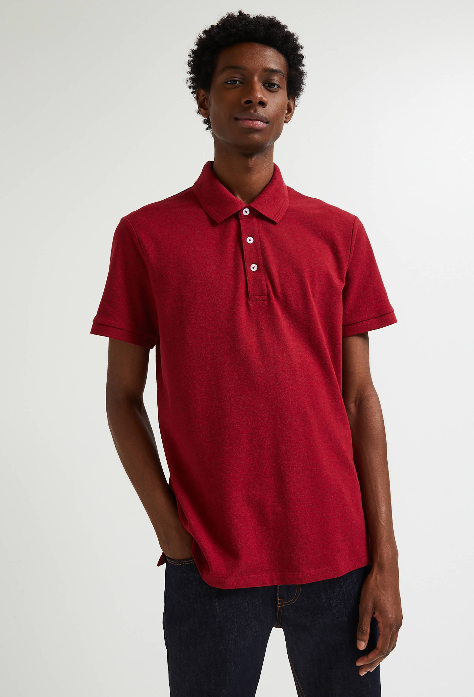 Polo piqué manches courtes en coton BIO, Rouge foncé, large image number 0.0