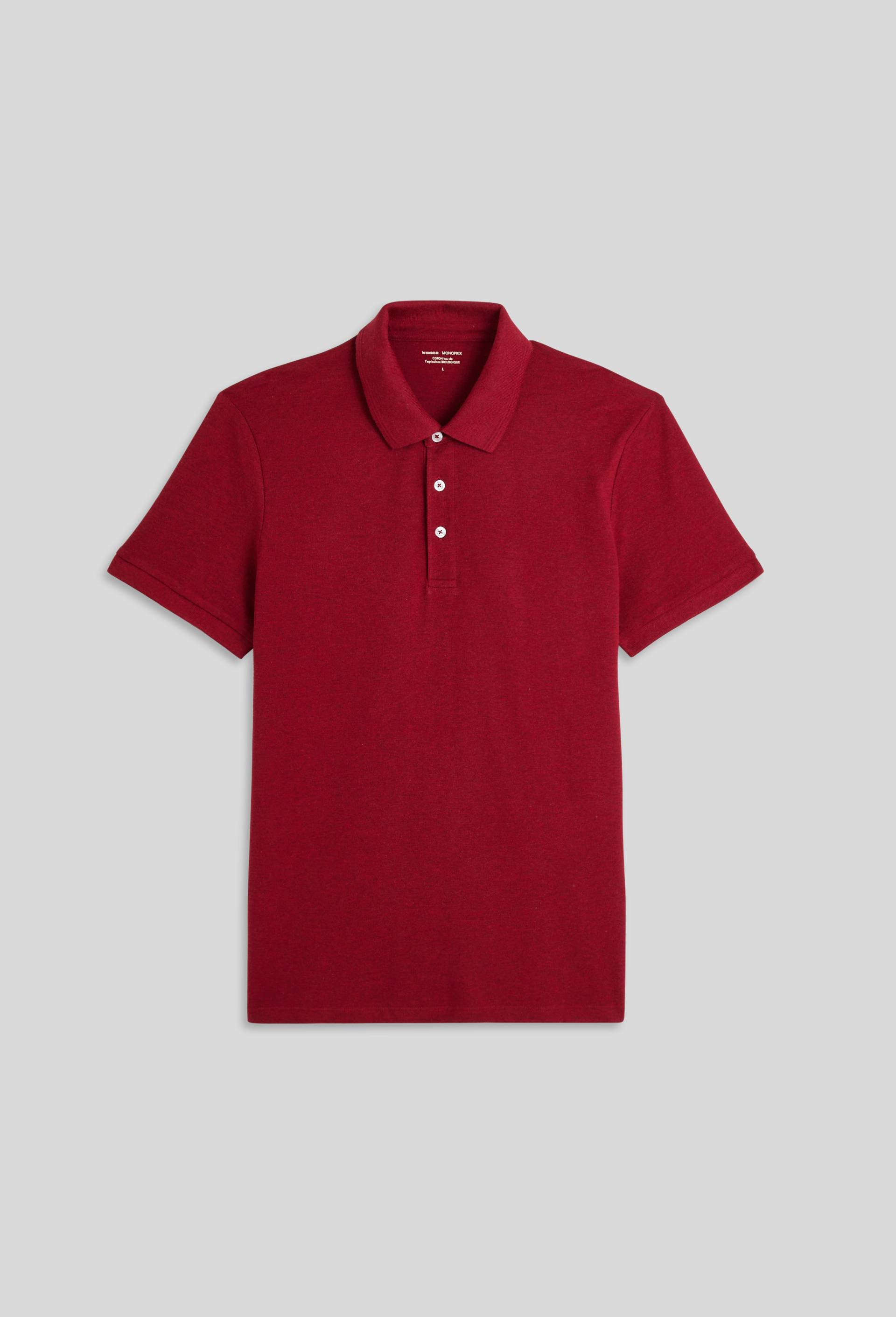 Polo piqué manches courtes en coton BIO, Rouge foncé, large image number 2