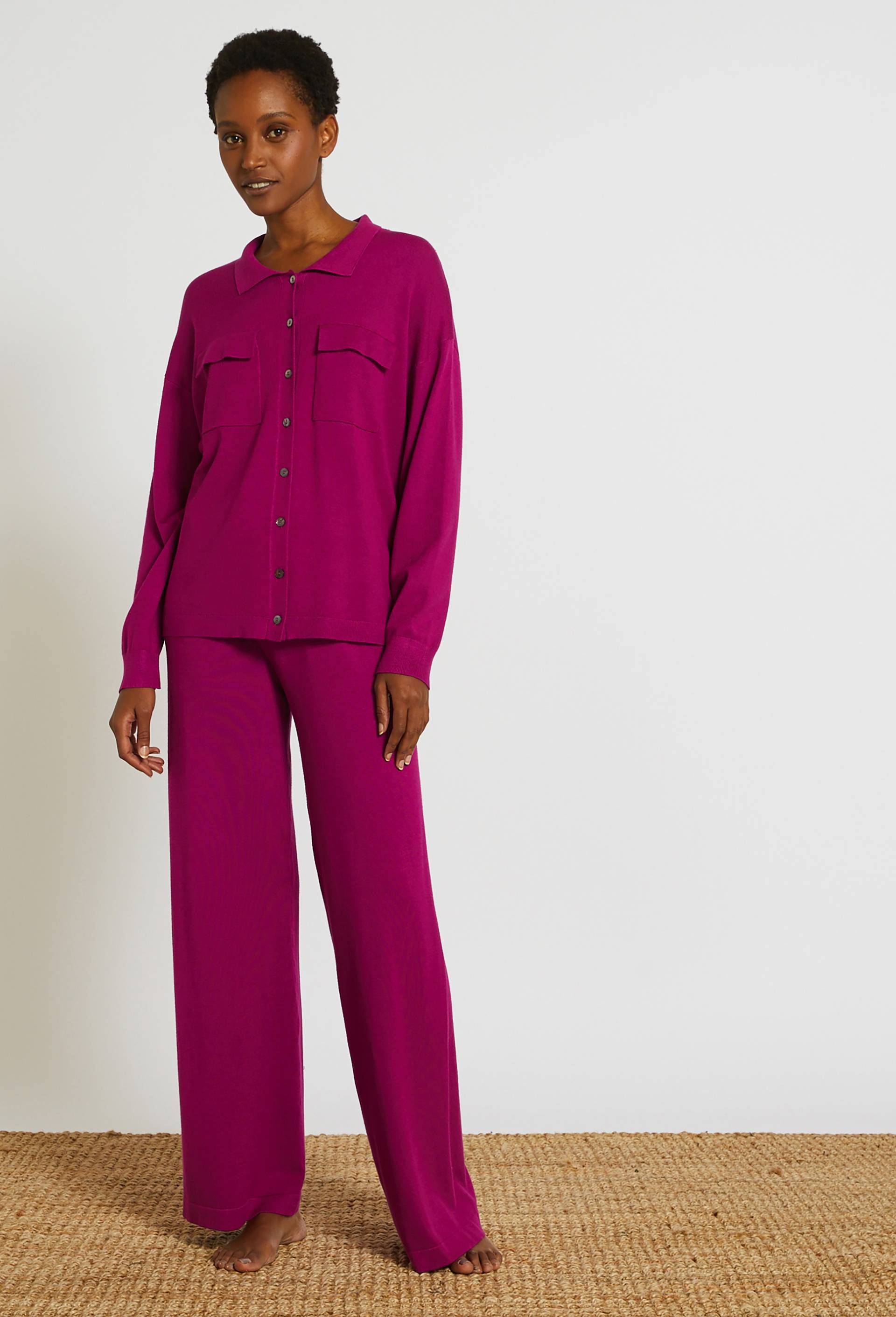 Pantalon large en maille, Oeko-tex, Violet foncé, large image number 0.0