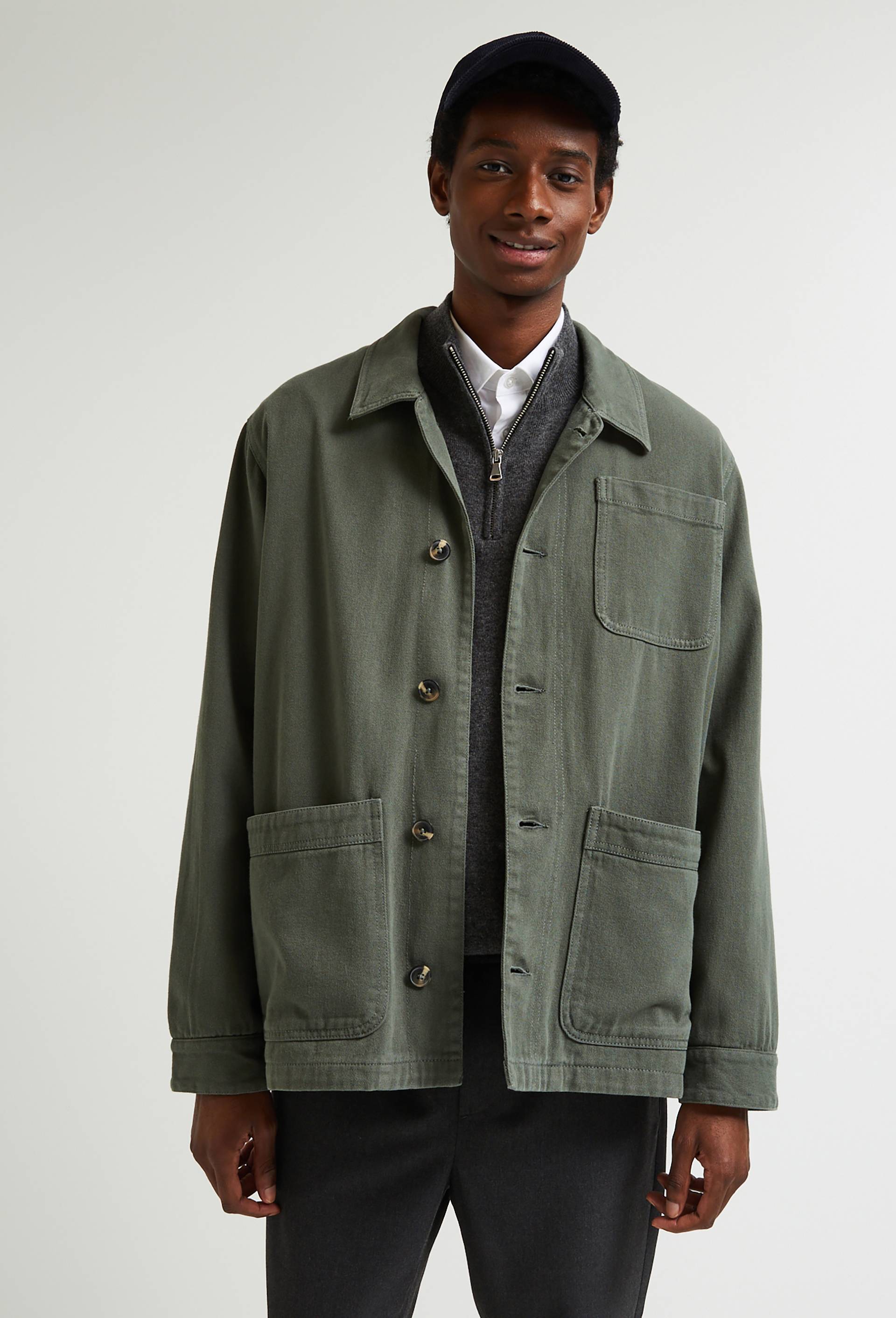 Veste en coton BIO, col chemise et poches, Vert foncé, large image number 0.0