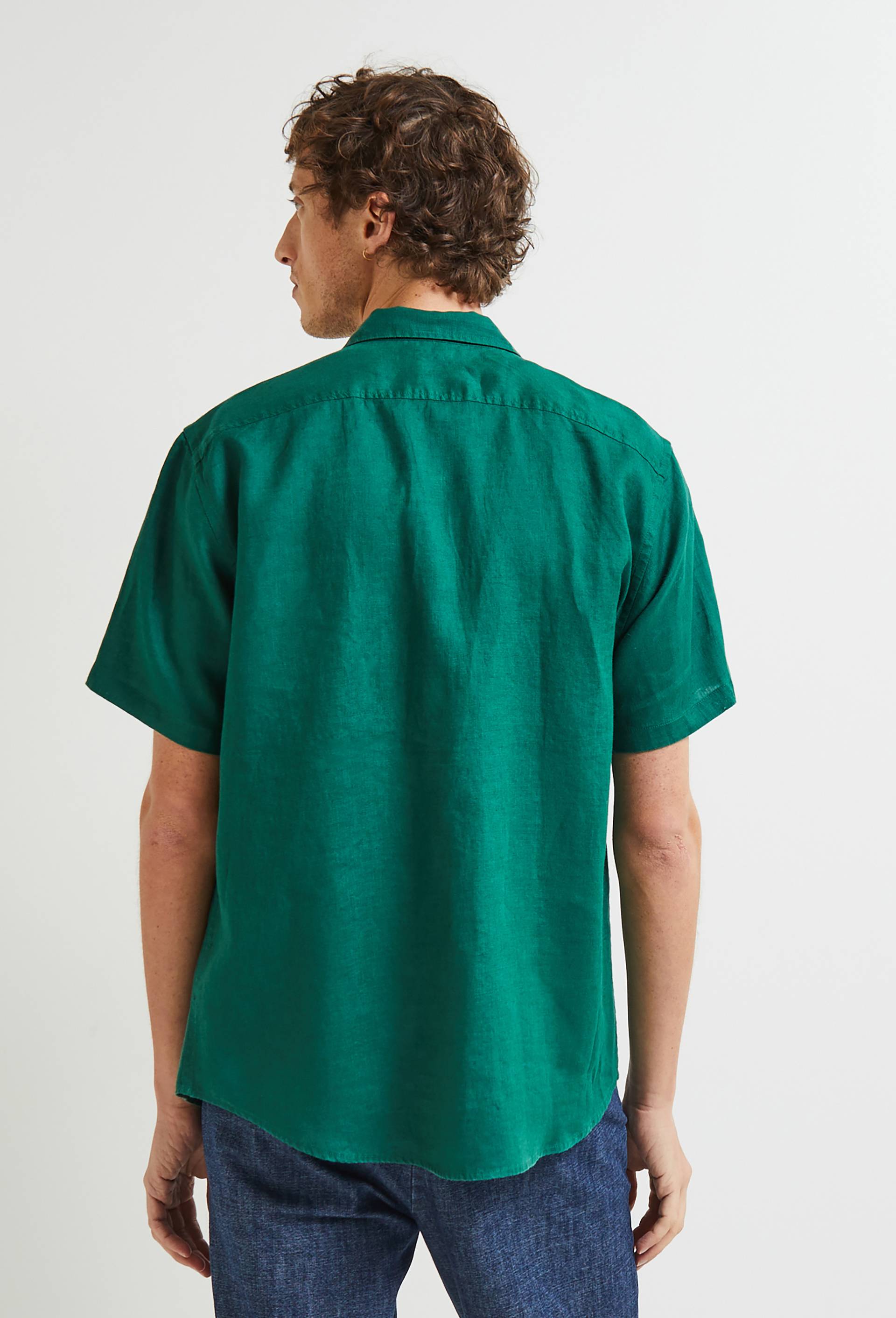 Chemise manches courtes en lin, Vert foncé, large image number 1