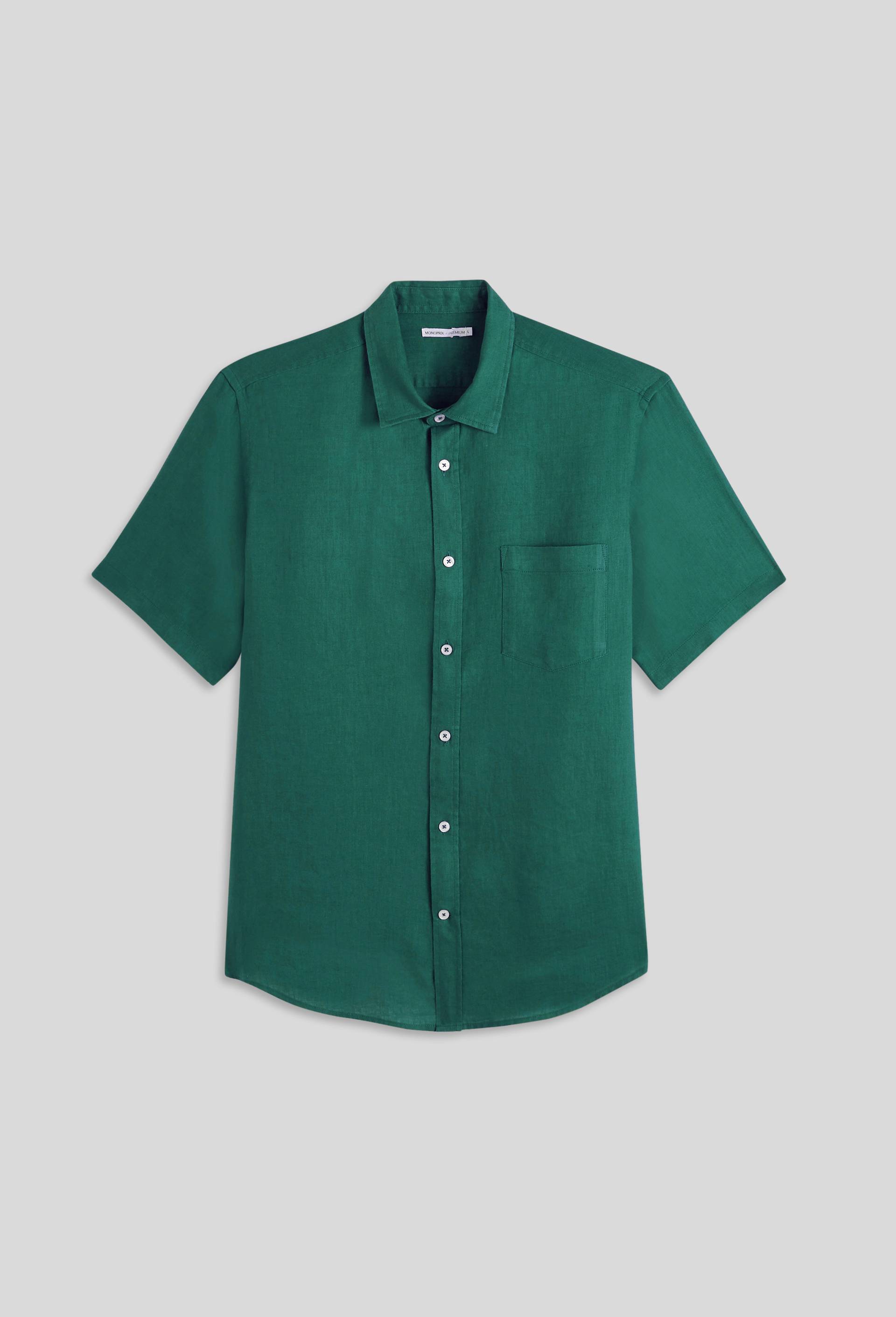 Chemise manches courtes en lin, Vert foncé, large image number 2.0