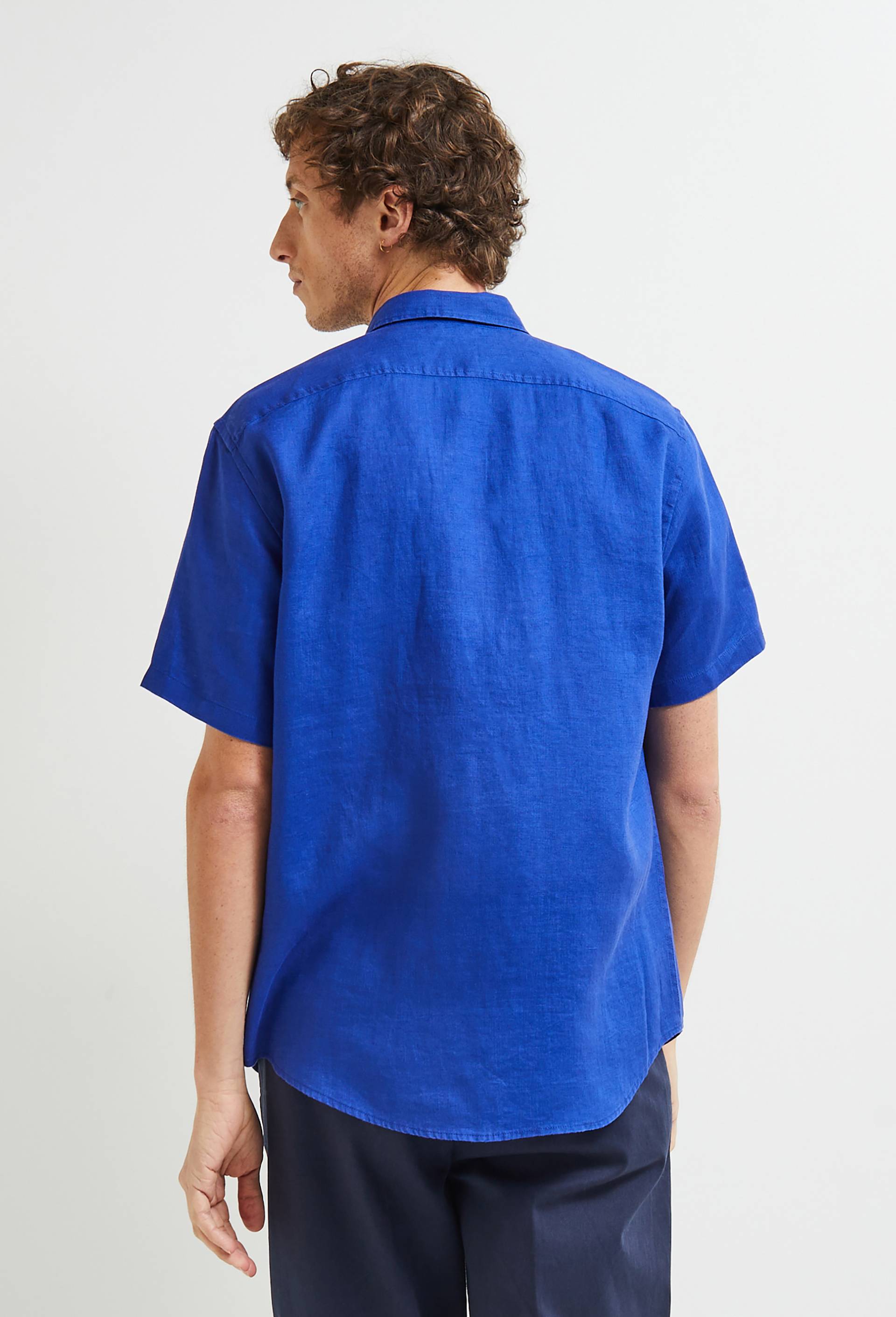 Chemise manches courtes en lin, BLEU, large image number 1