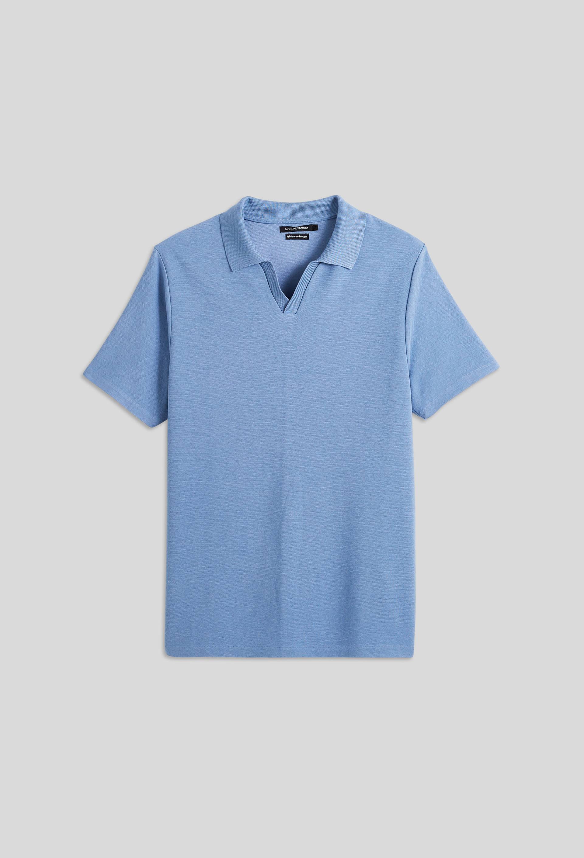 Polo manches courtes en viscose, Bleu, large image number 2.0