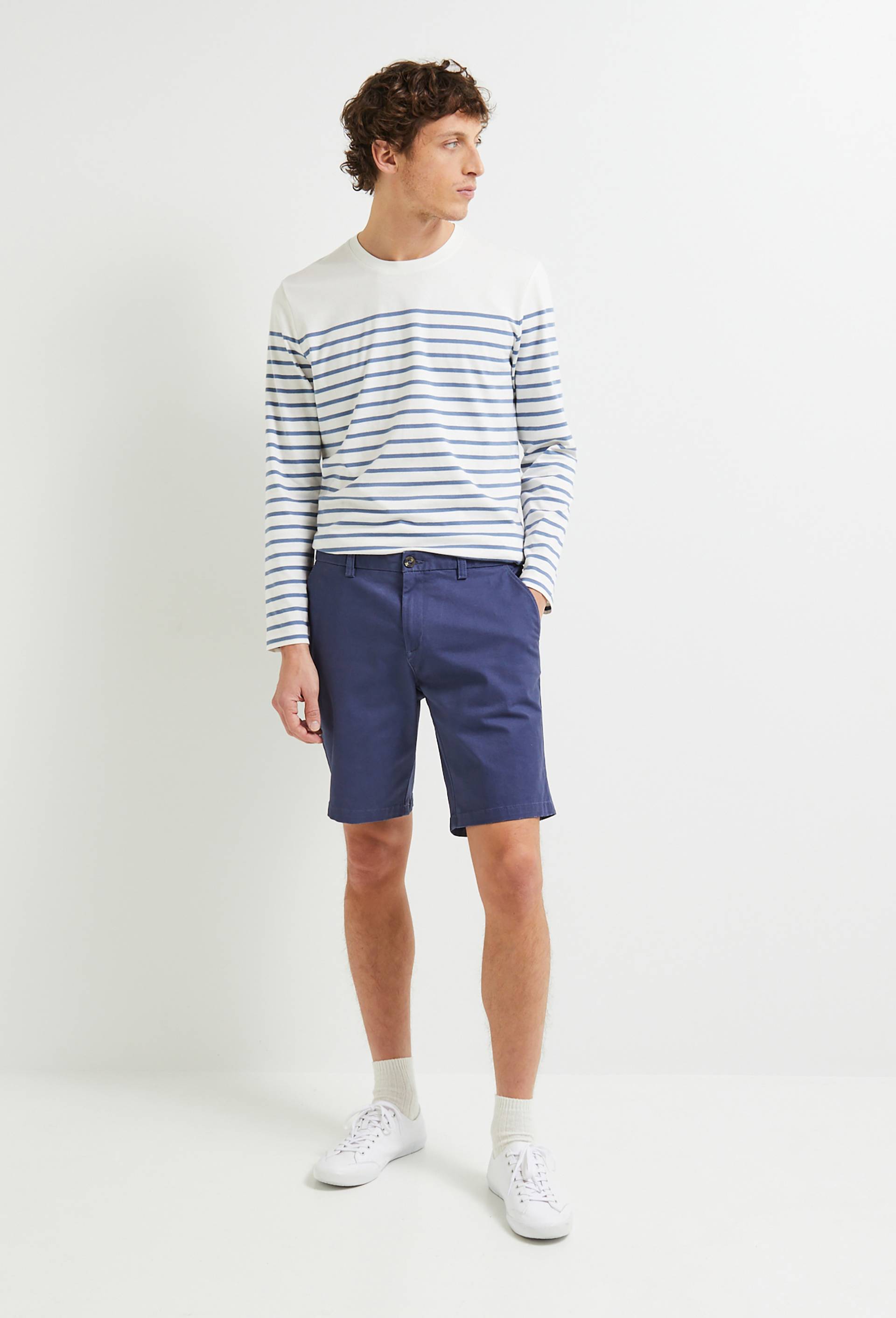 Bermuda straight en coton GOTS, Bleu foncé, swatch image