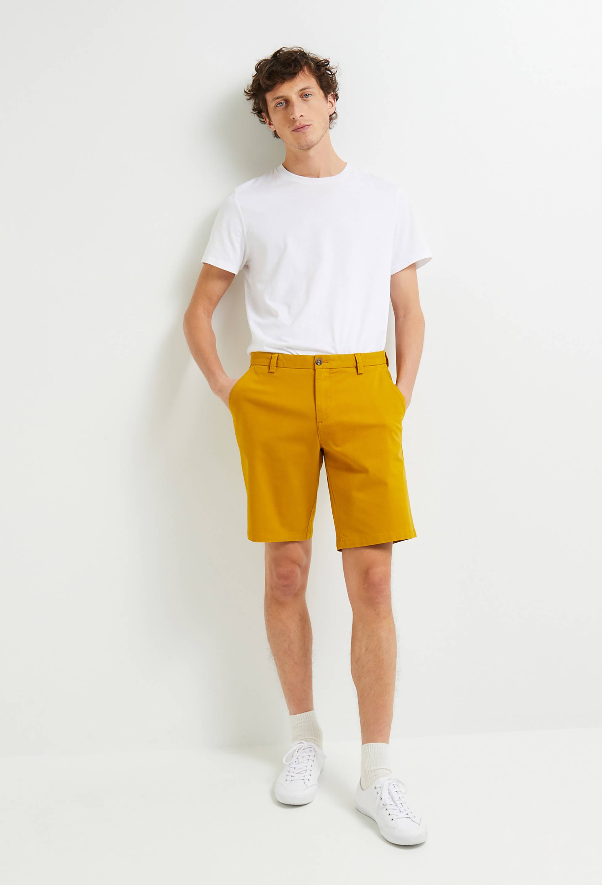 Bermuda straight en coton GOTS, Jaune foncé, large image number 0.0