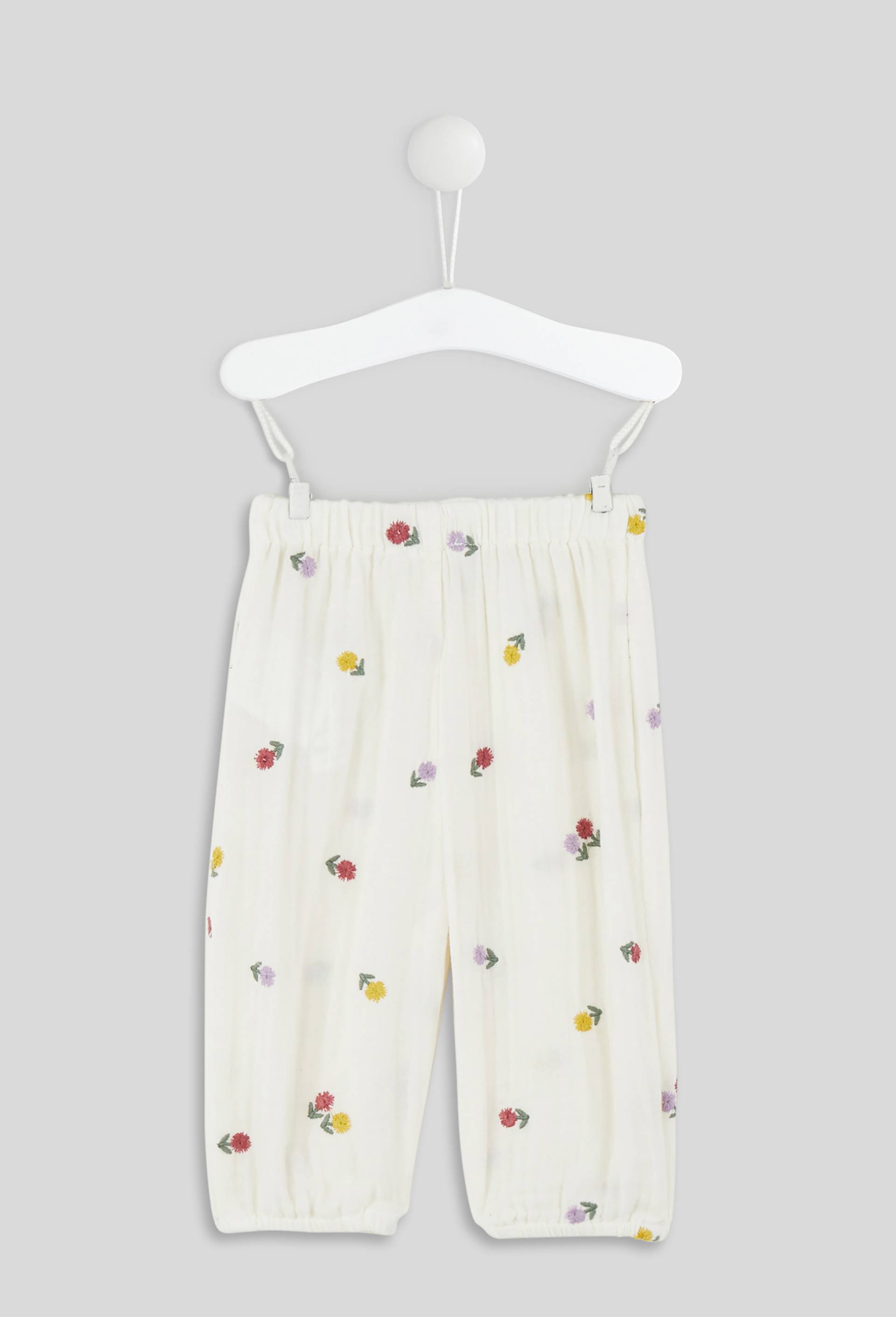 Pantalon fille double gaze, en coton BIO, Okeo-Tex, Ecru, large image number 1