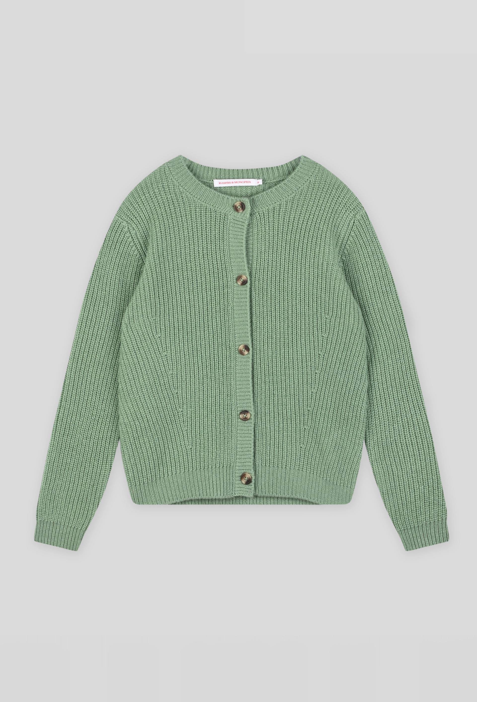 Cardigan en laine et cachemire certifié Oekotex, Vert, large image number 0