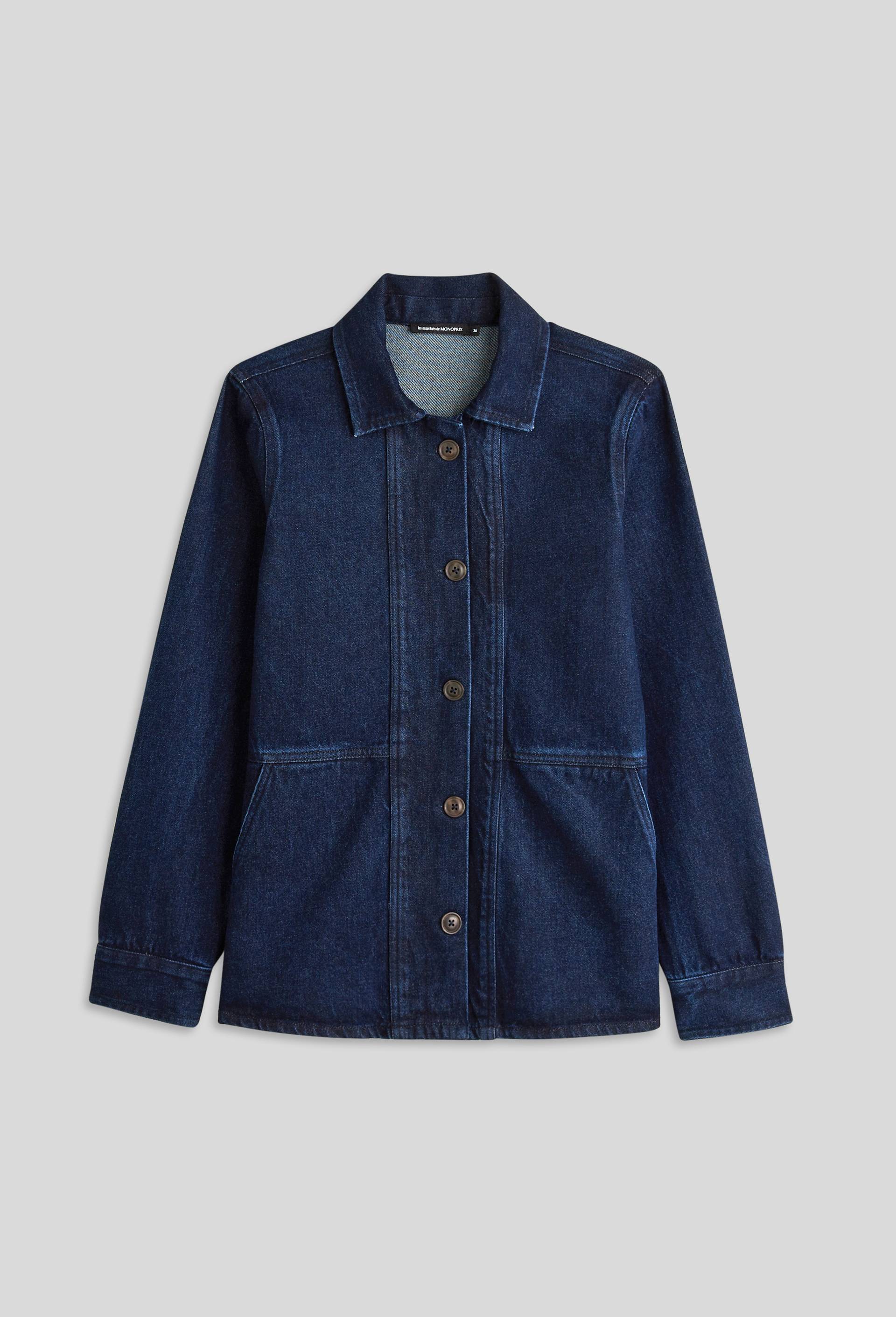 Veste courte boutonnée en denim, certifiée OEKO-TEX, Bleu foncé, large image number 2