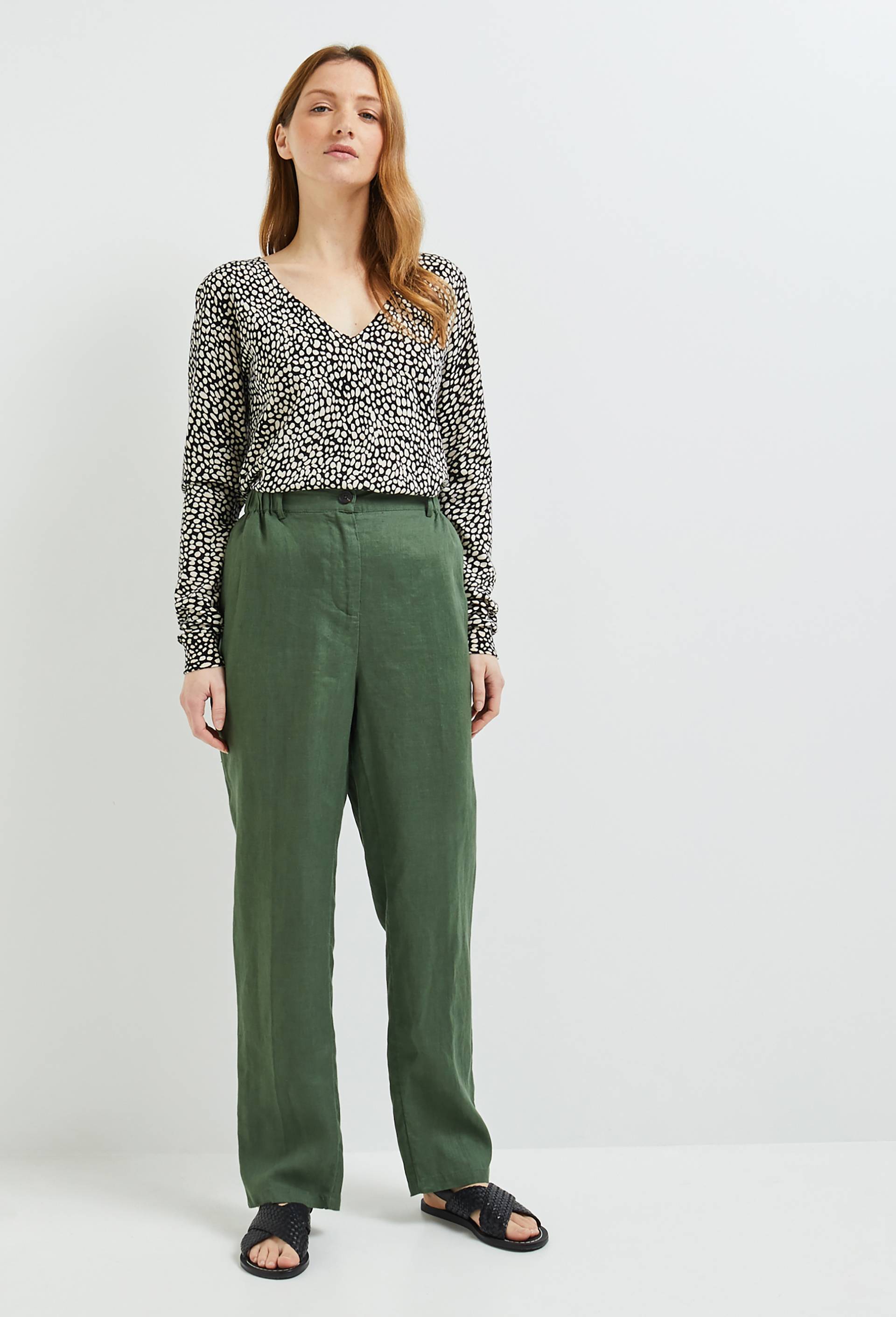 Pantalon carotte en lin, cértifié European flax, Vert foncé, large image number 0