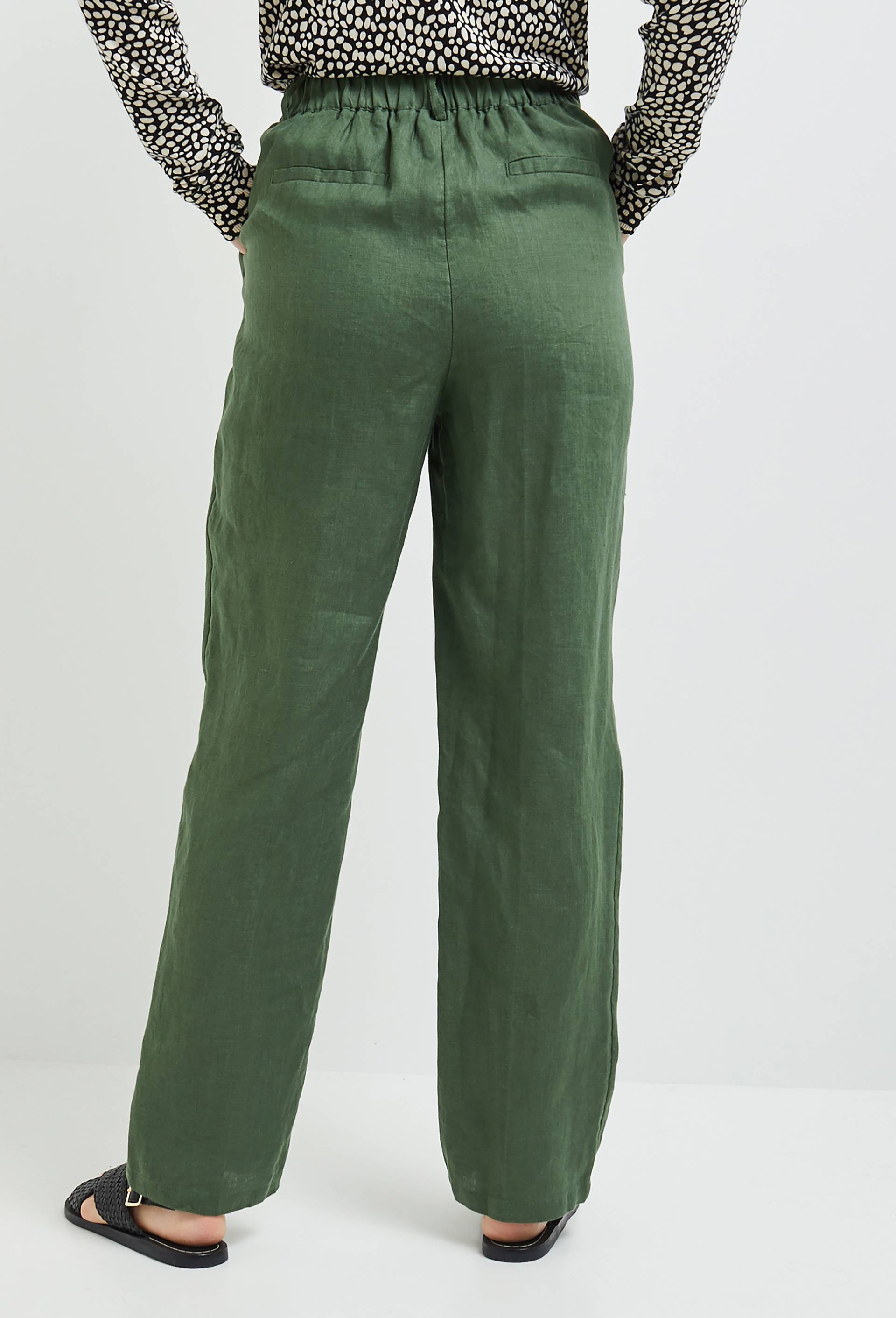 Pantalon carotte en lin, cértifié European flax, Vert foncé, large image number 1