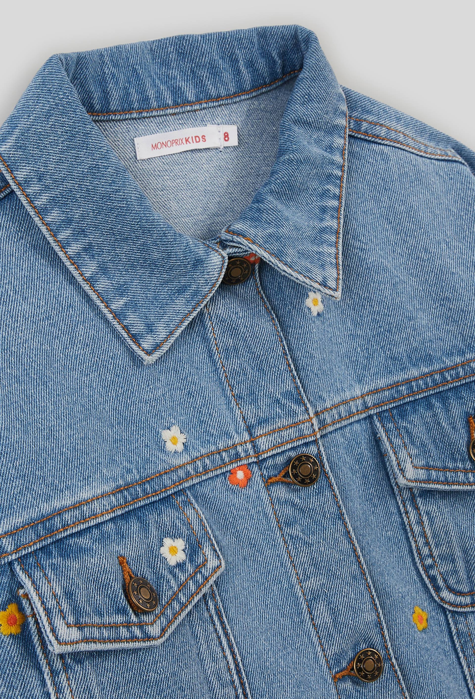 Veste en jean brodée,  Oeko-Tex, Bleu foncé, large image number 2.0