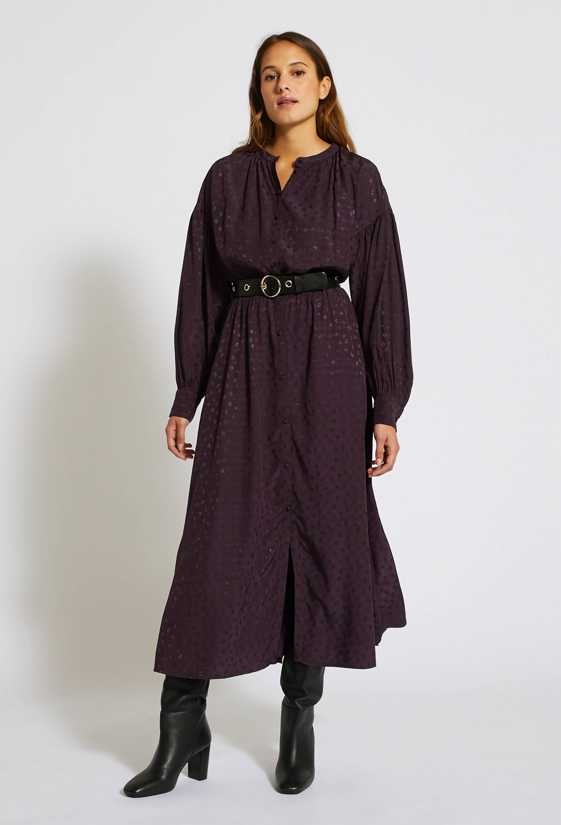Robe midi en Jacquard, ECO VERO, Violet foncé, large image number 0