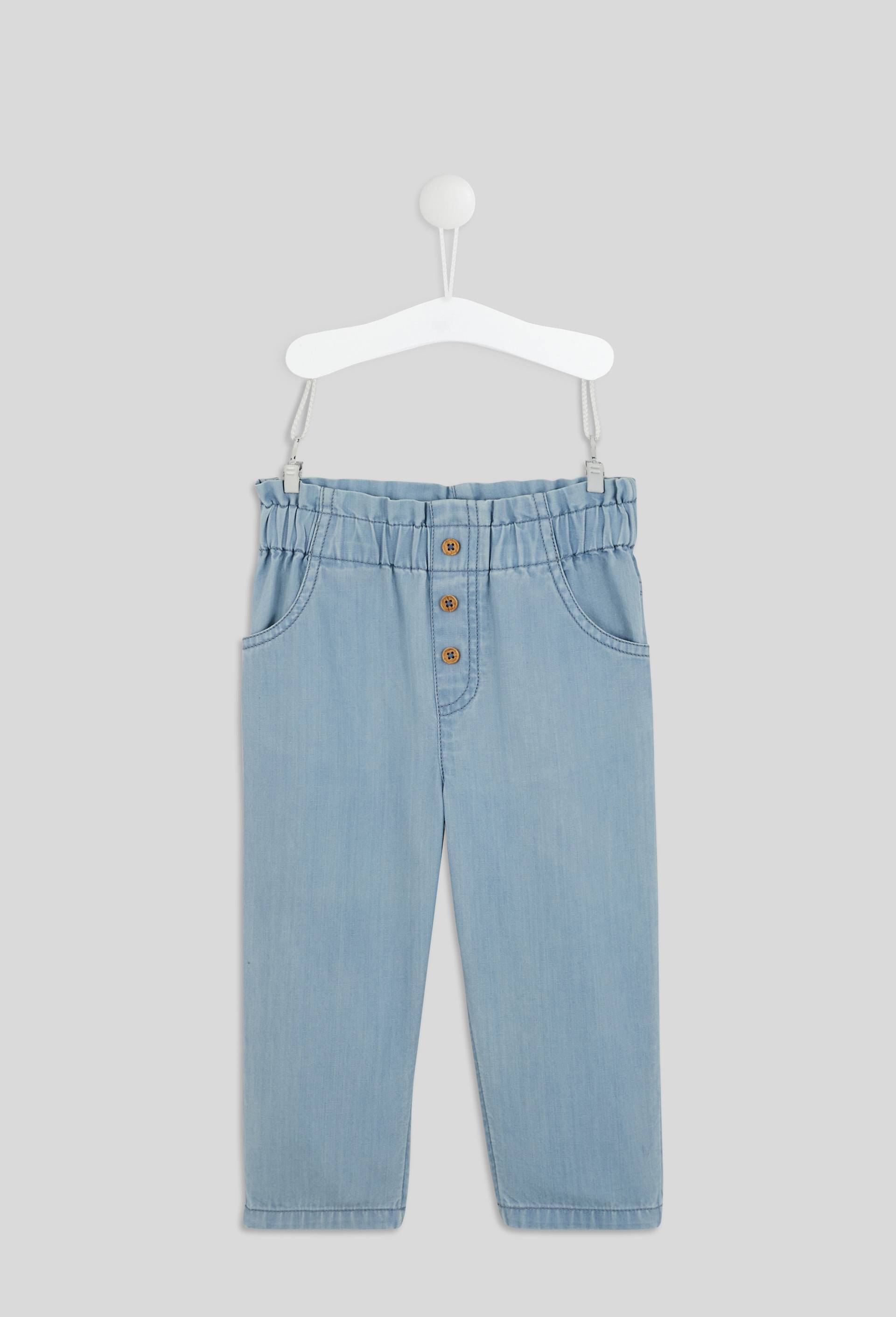 Pantalon taille élastique en chambray en coton BIO GOTS, Bleu foncé, swatch image