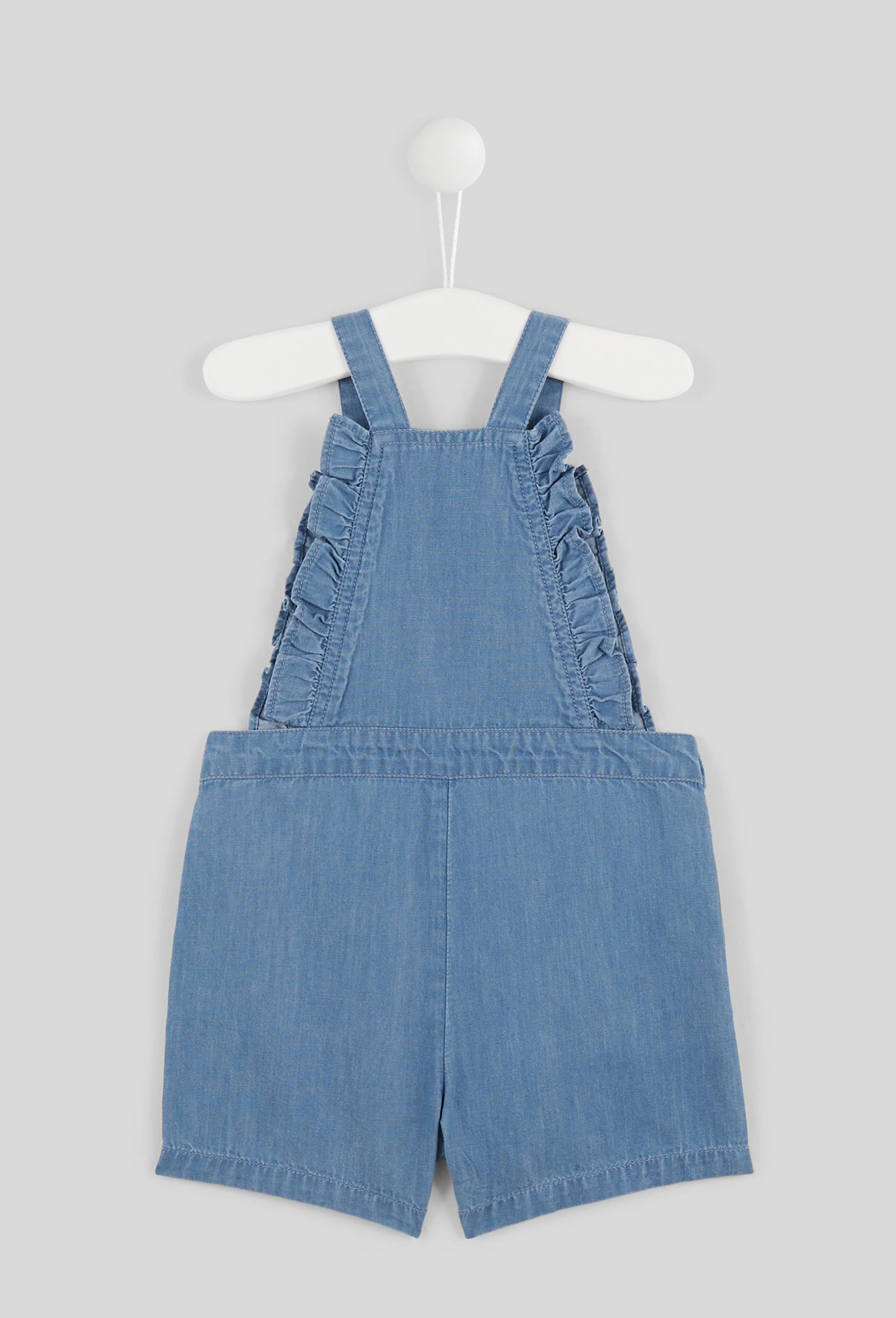Salopette courte unie en chambray à bretelles, fille, en coton BIO, OEKO-TEX, Bleu clair, large image number 1.0