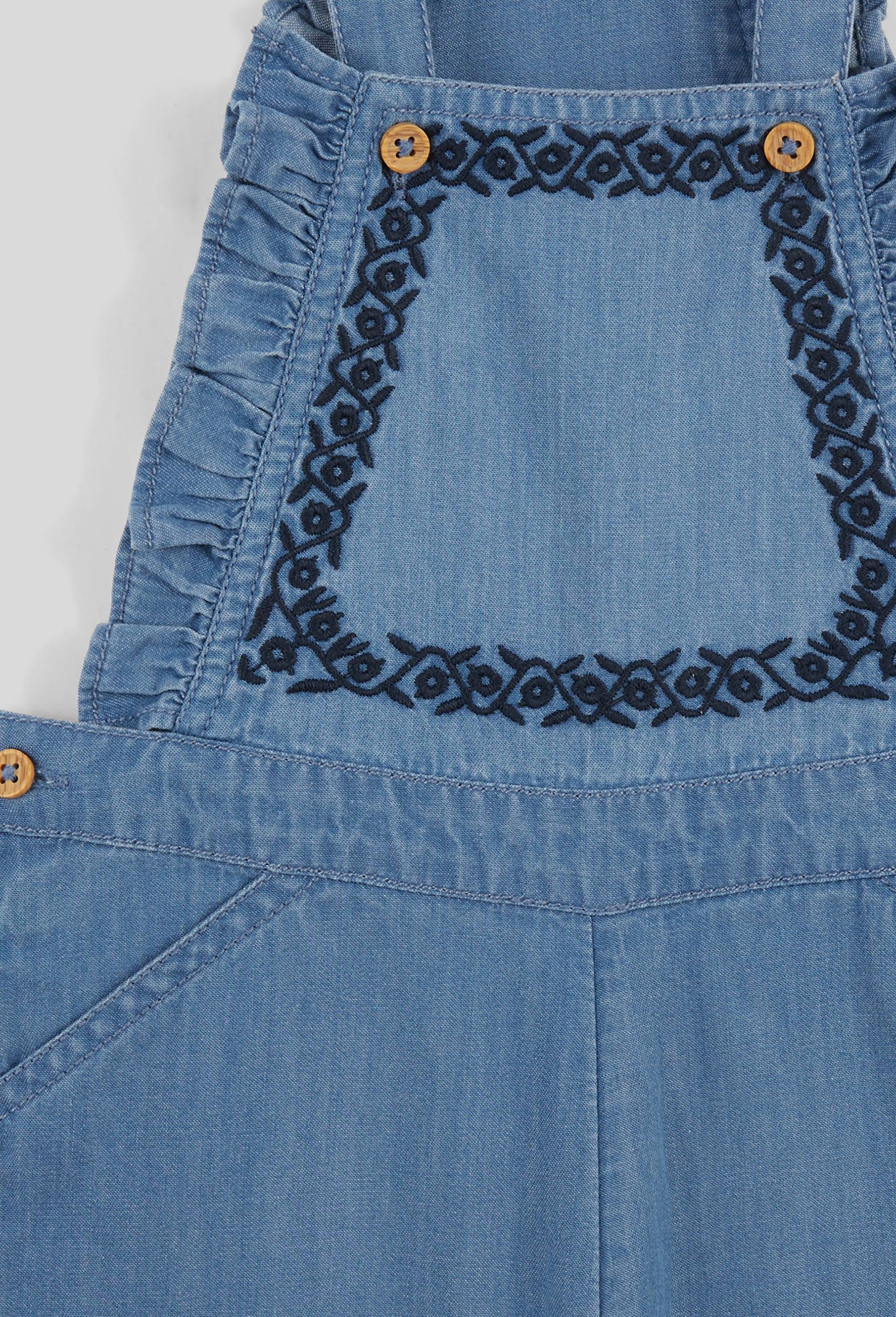 Salopette courte unie en chambray à bretelles, fille, en coton BIO, OEKO-TEX, Bleu clair, large image number 2