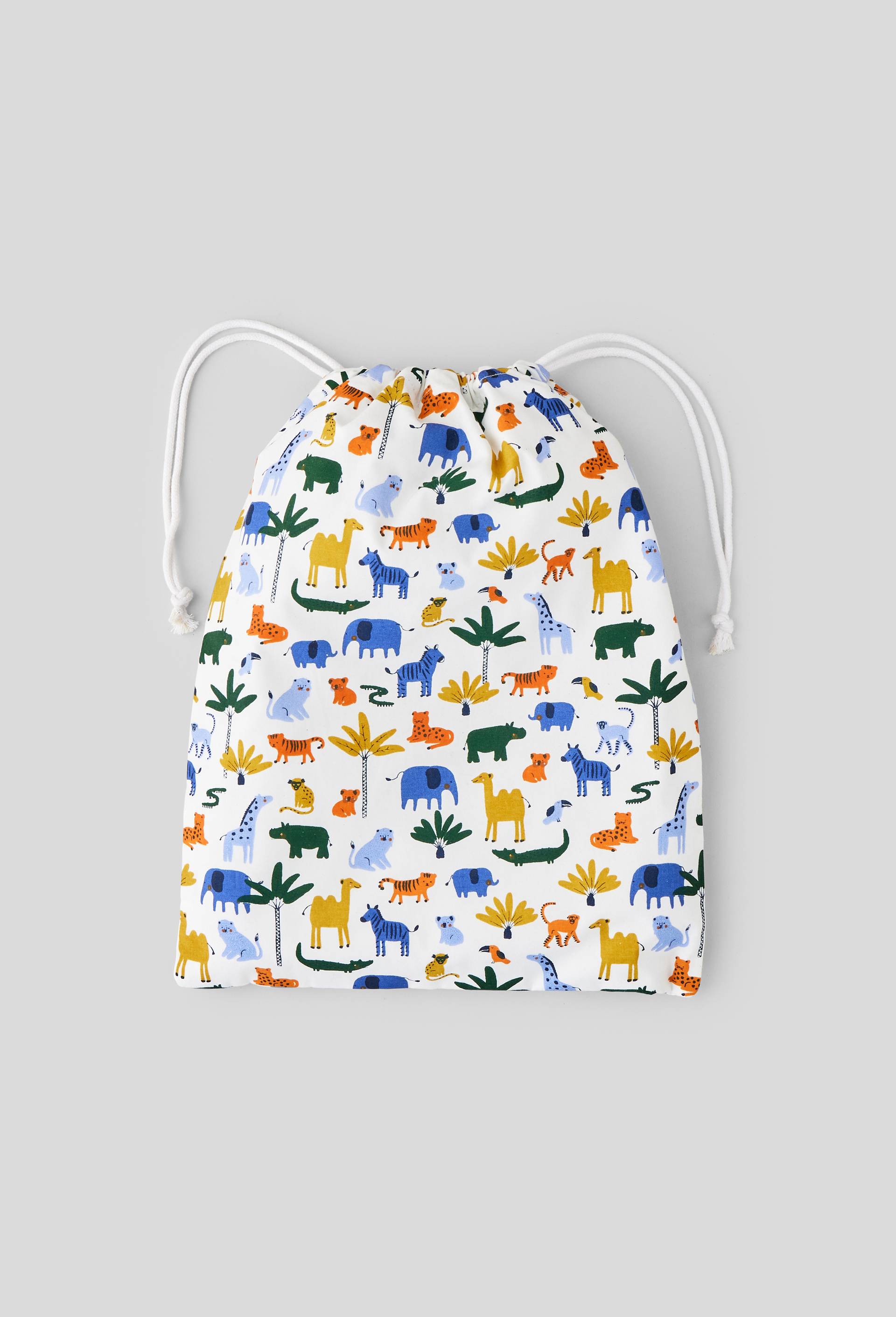 Sac range pyjama safari 30X40cm,aop,coton bio, oekotex, BLEU, large image number 0.0