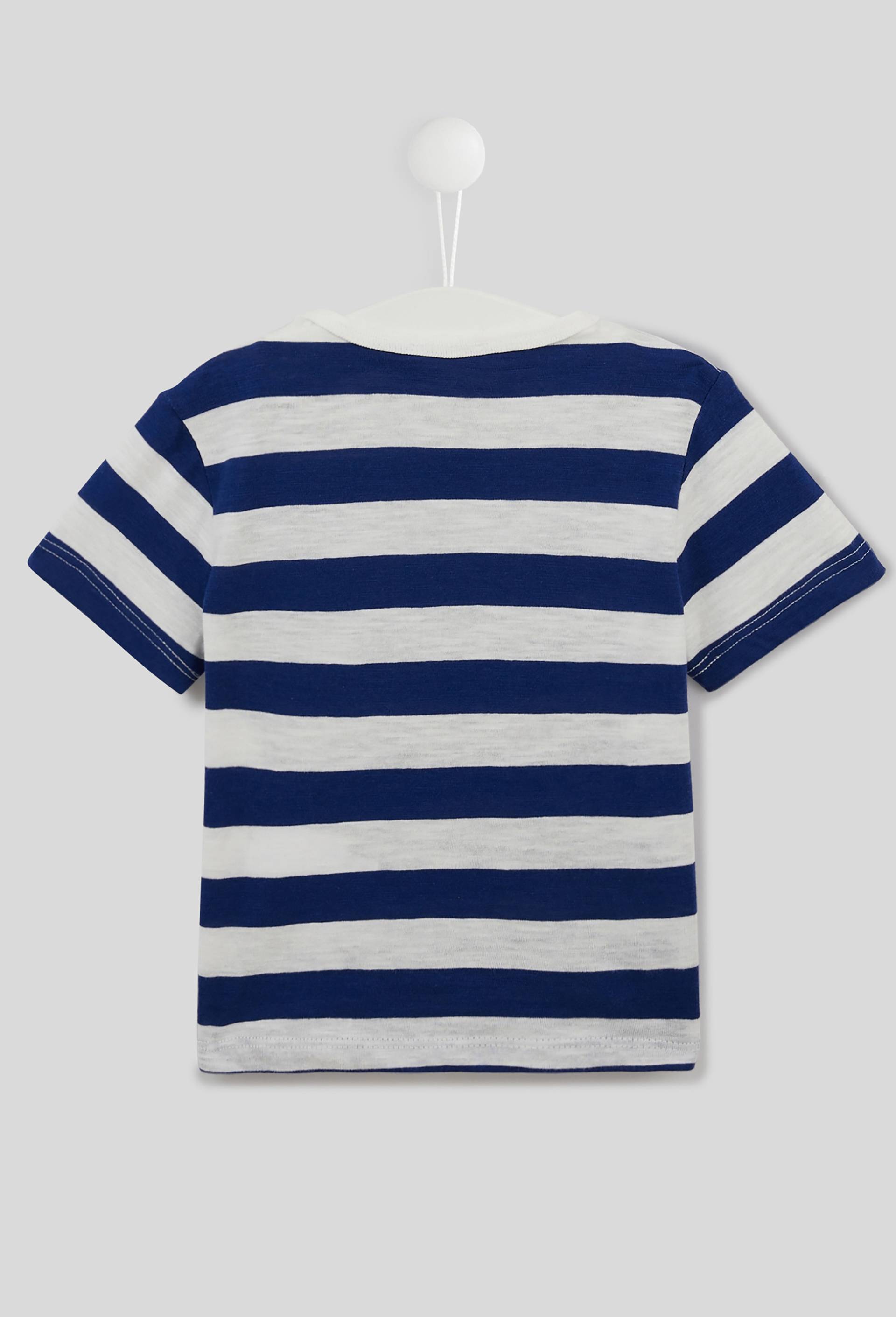 T.shirt rayé imprimé animaux en coton BIO, Oeko-Tex, Bleu, large image number 1.0