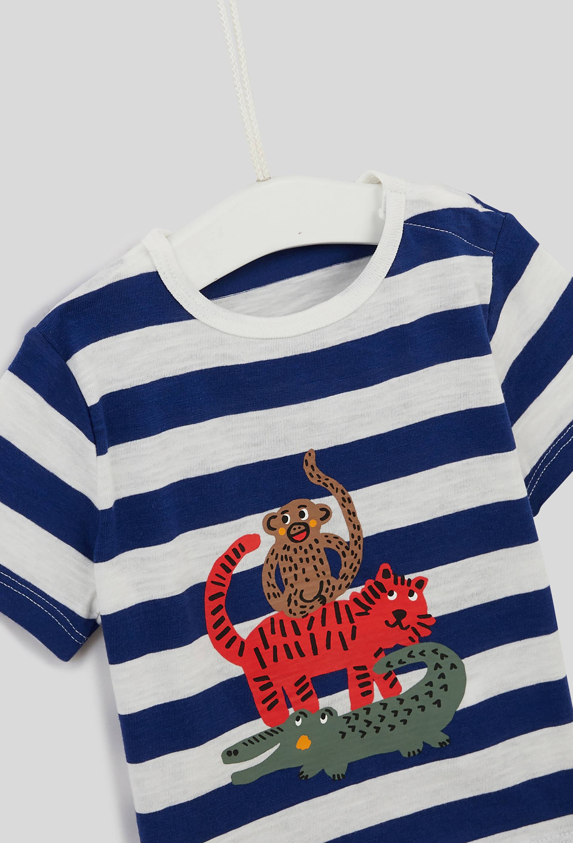 T.shirt rayé imprimé animaux en coton BIO, Oeko-Tex, Bleu, large image number 2