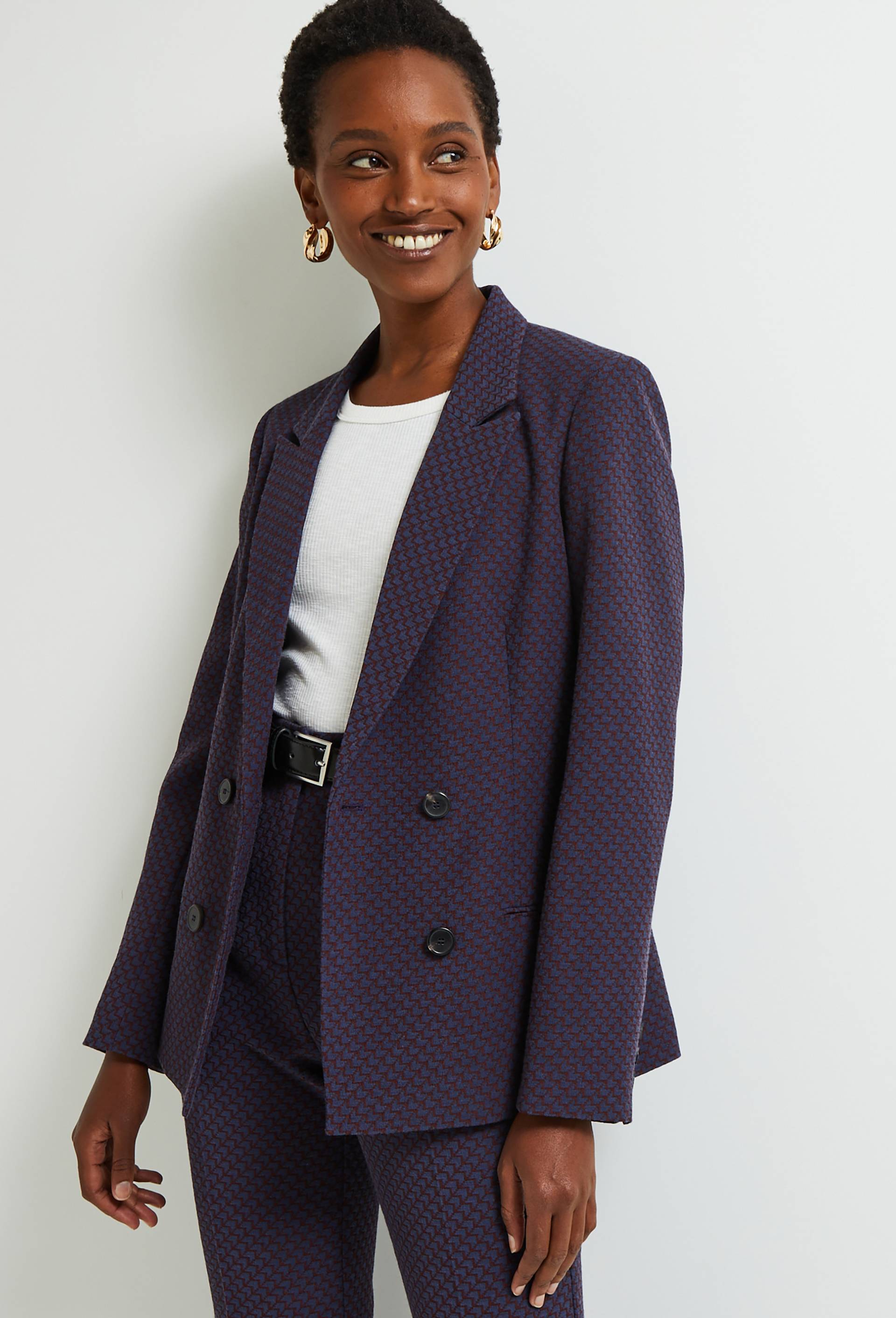 Blazer motif jacquard à boutonnage croisé, Violet foncé, large image number 0