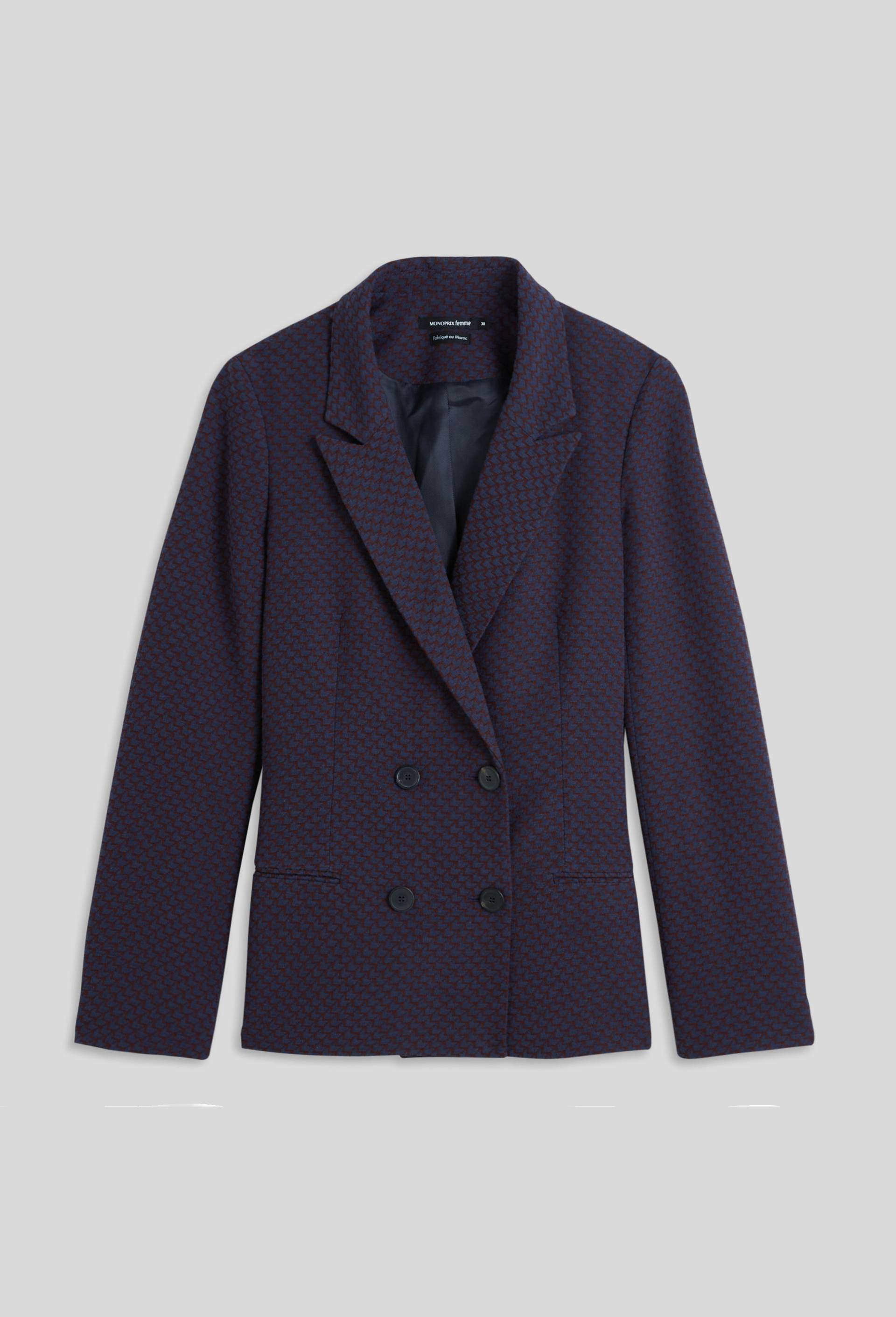 Blazer motif jacquard à boutonnage croisé, Violet foncé, large image number 2
