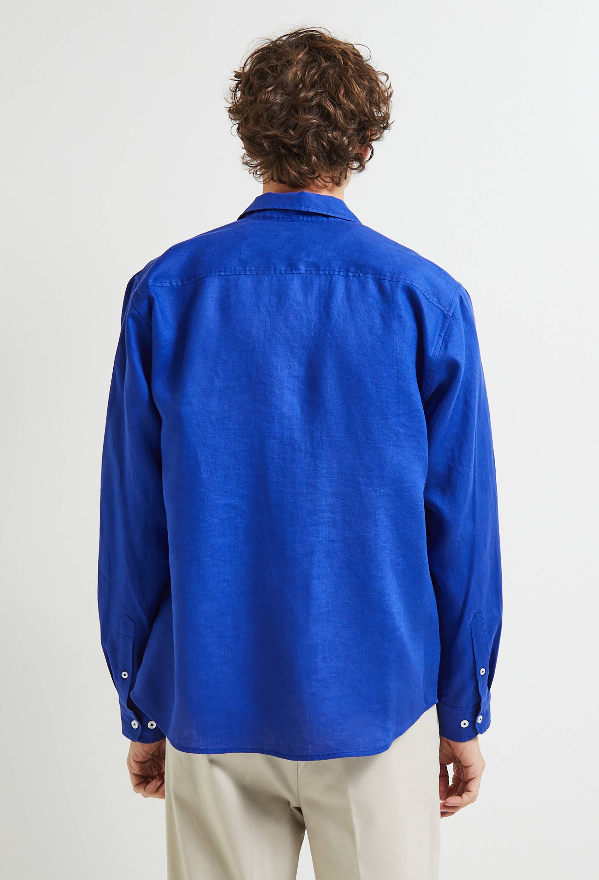 Chemise manches longues en lin, BLEU, large image number 1.0