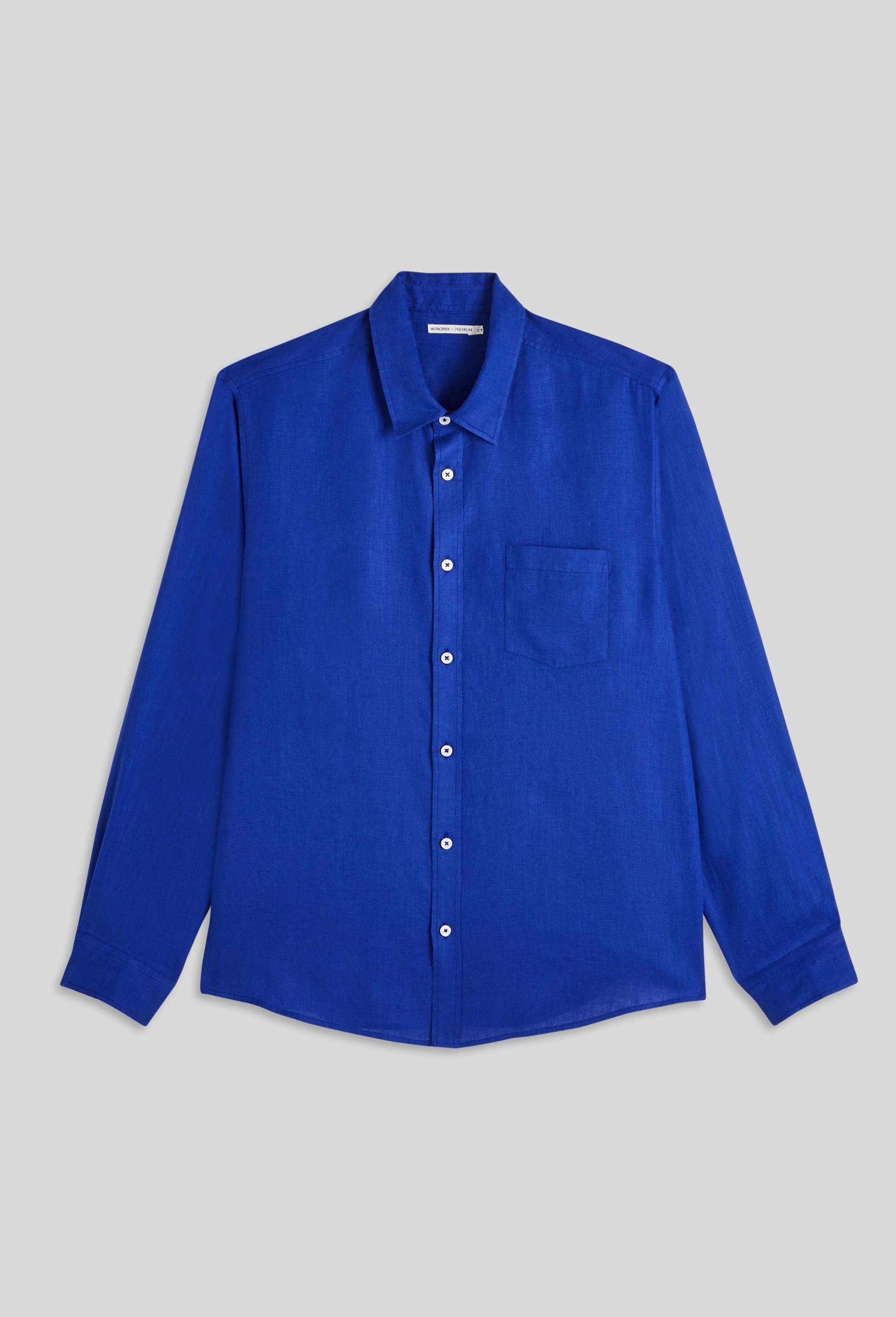 Chemise manches longues en lin, BLEU, large image number 2
