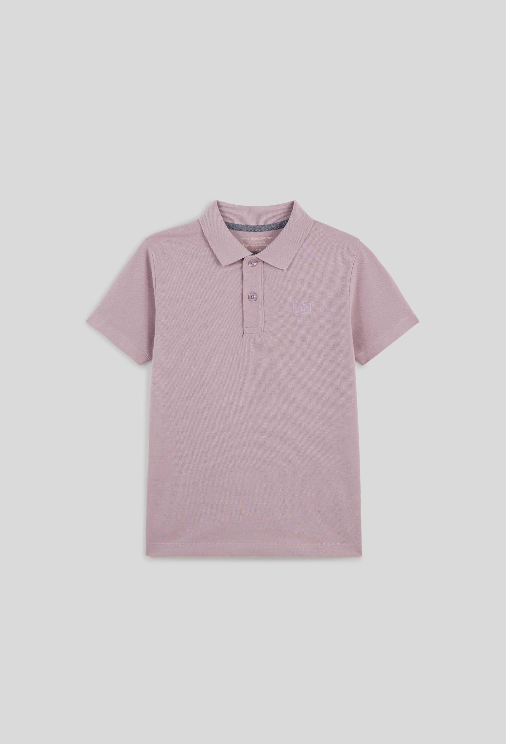 Polo manches courtes uni en coton BIO GOTS, Violet, large image number 0.0