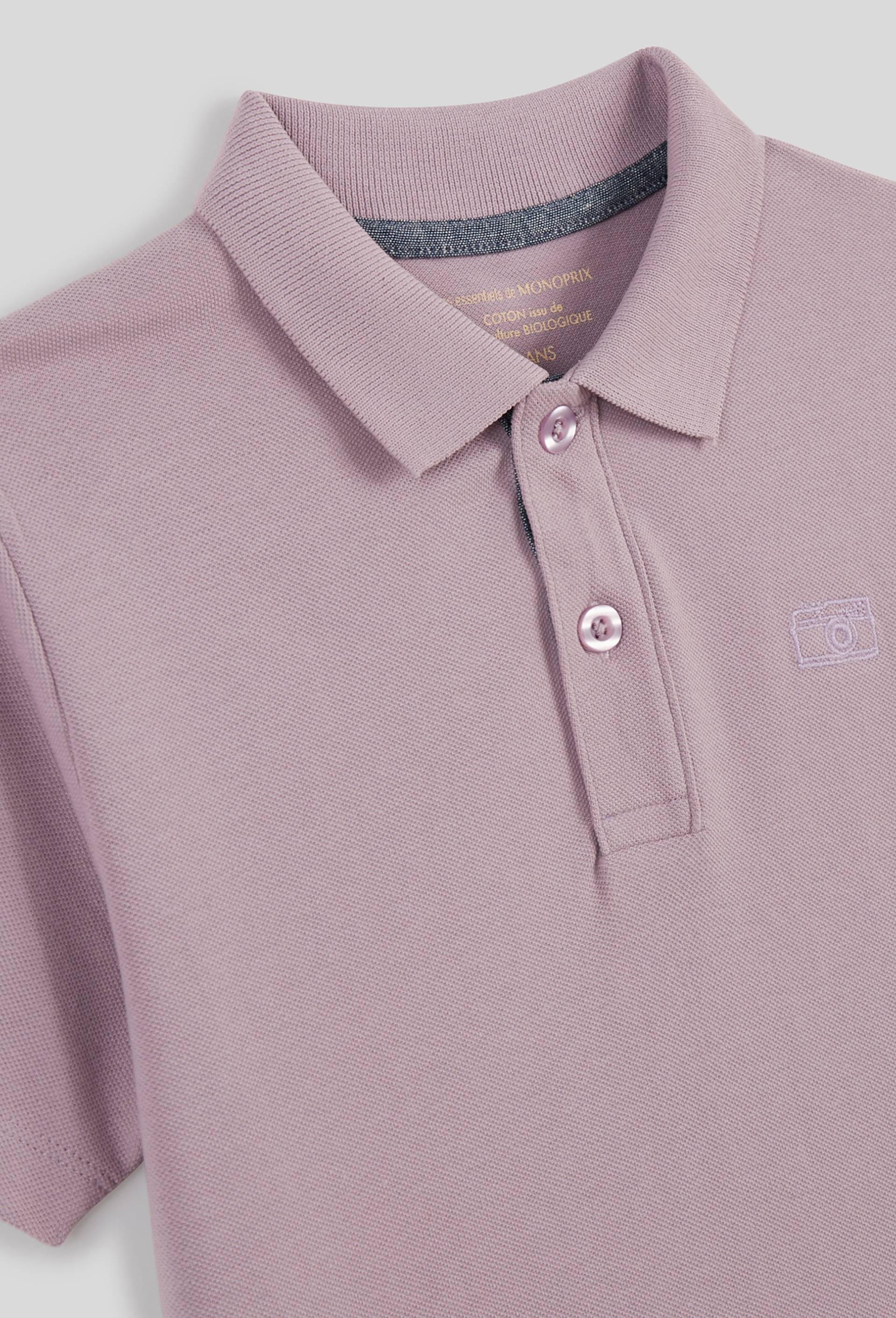 Polo manches courtes uni en coton BIO GOTS, Violet, large image number 2