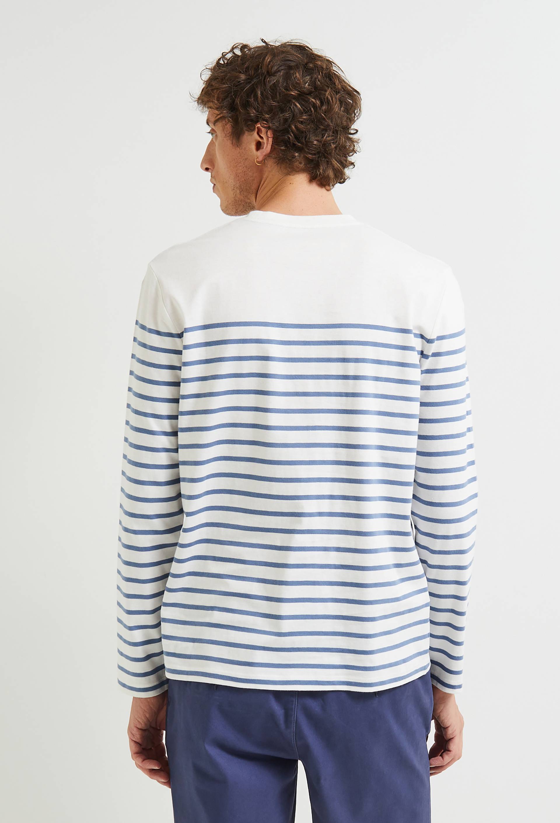 T-shirt col rond manches longues marinière en coton BIO GOTS, Bleu, large image number 1